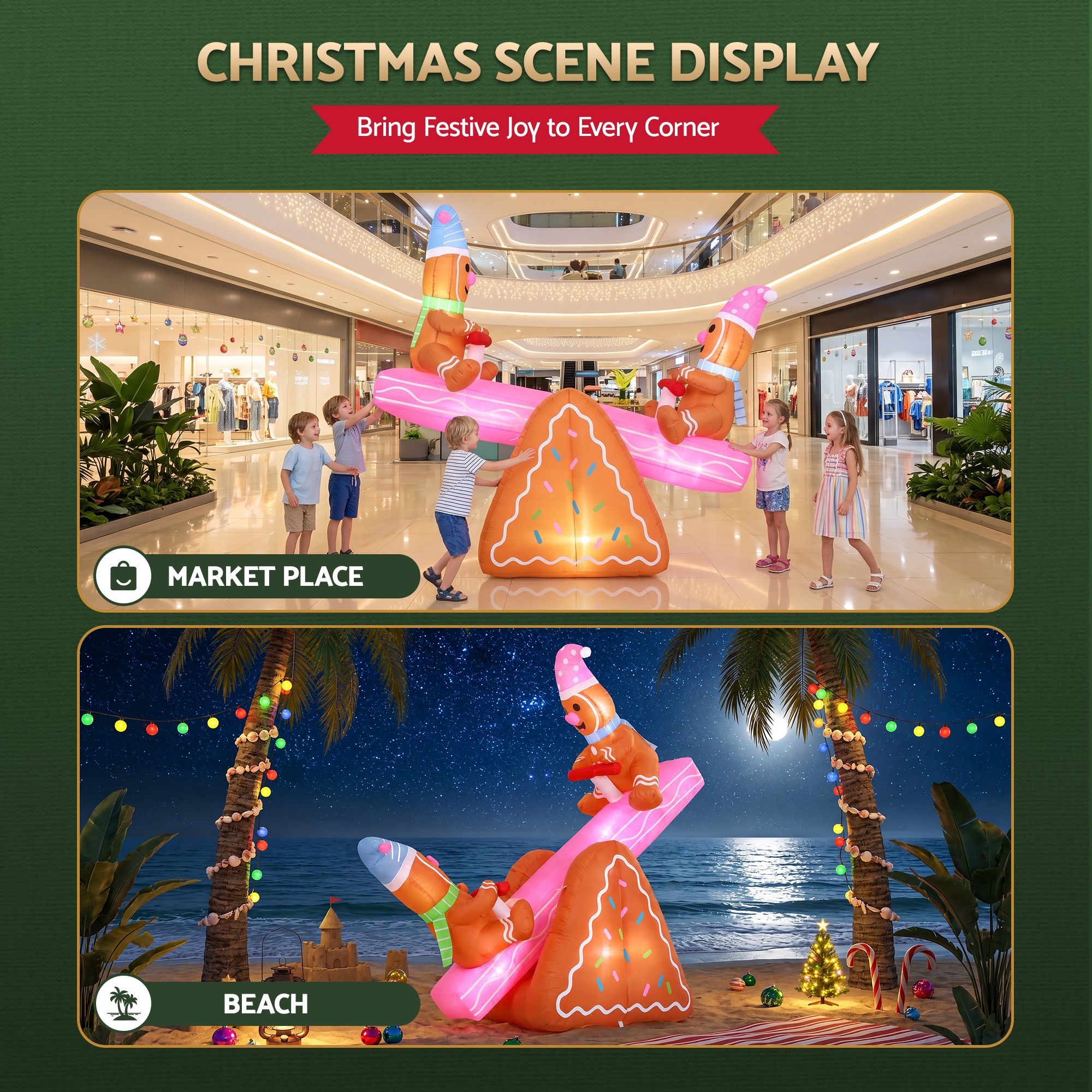 1.8m Gingerbread Seesaw LED Christmas Inflatable