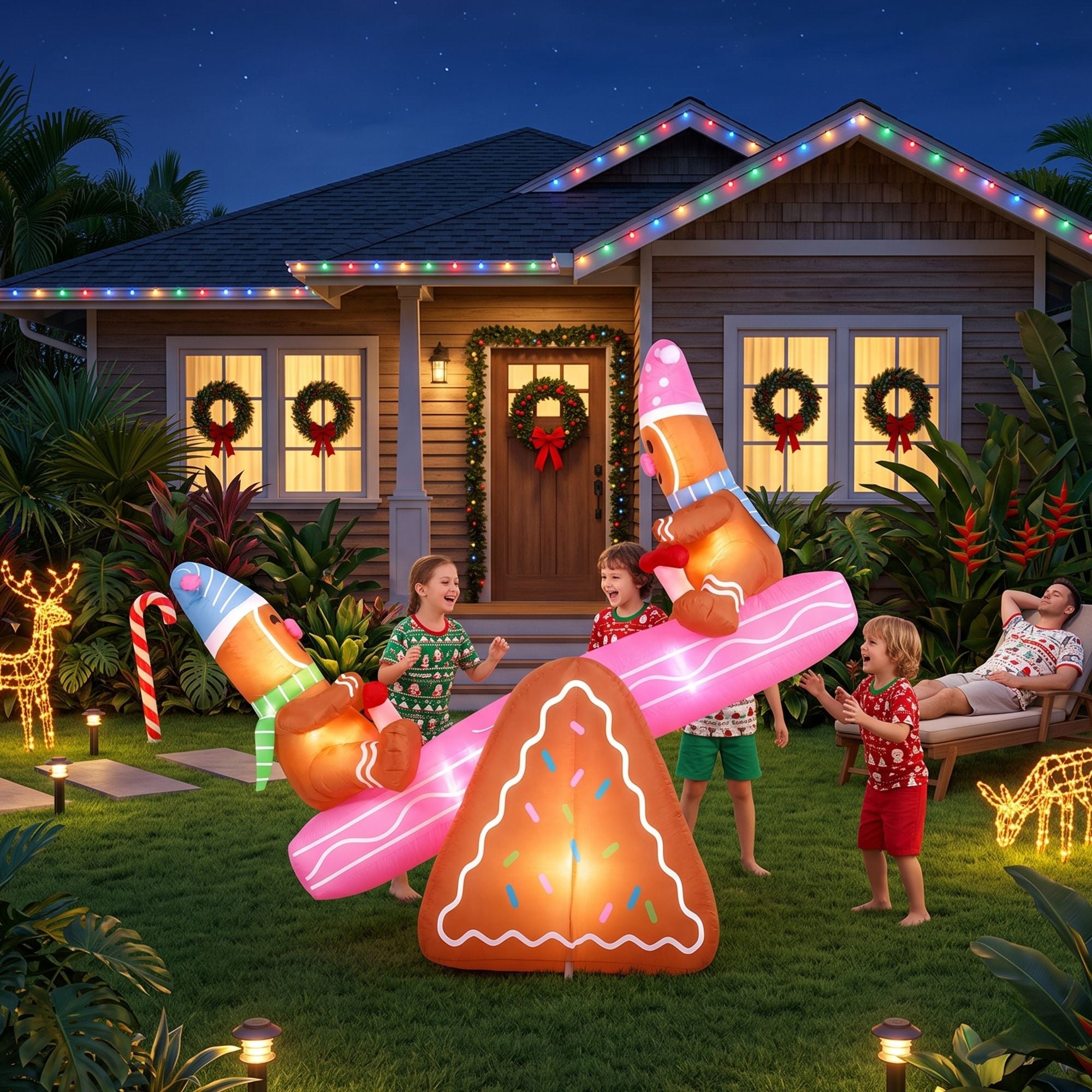 1.8m Gingerbread Seesaw LED Christmas Inflatable