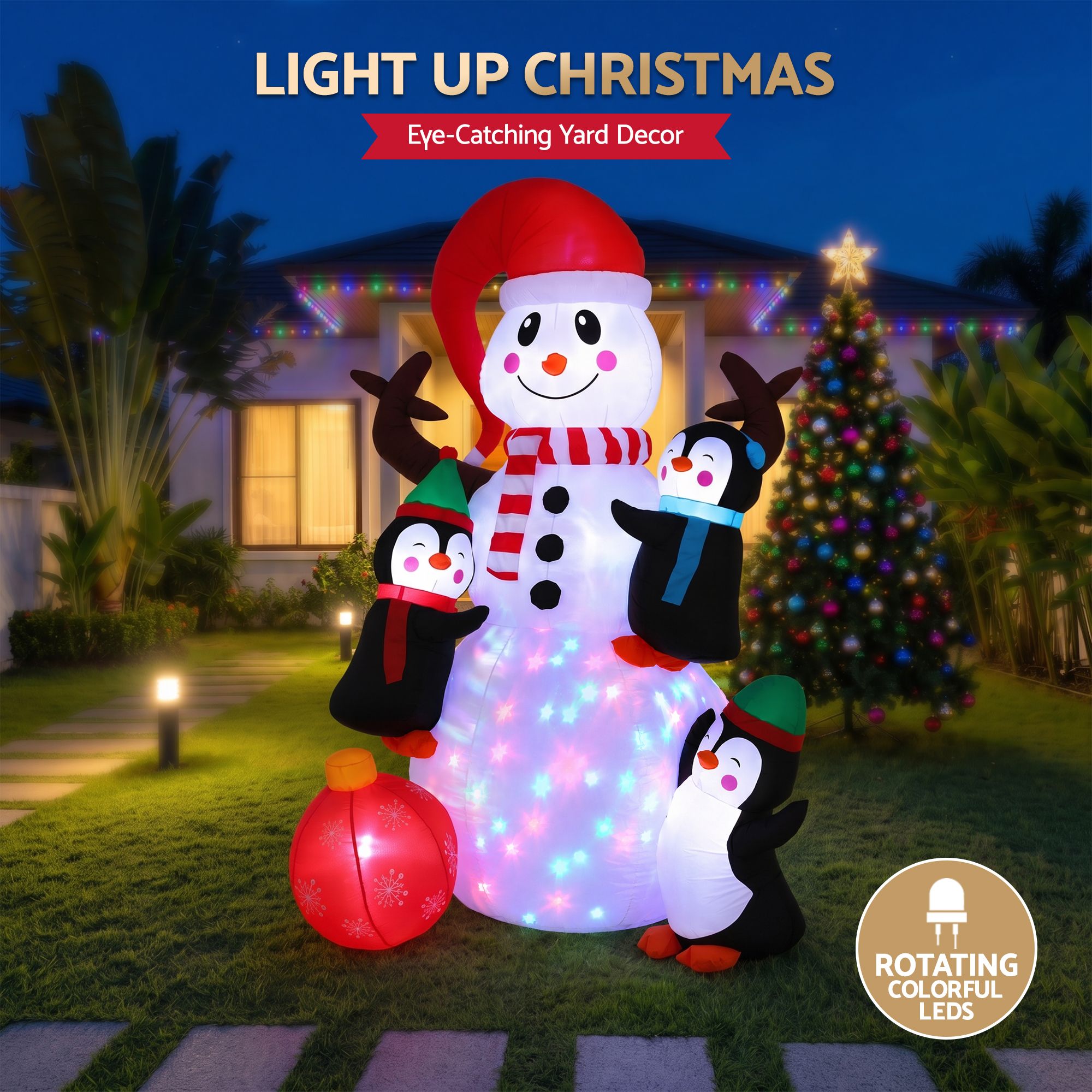 1.8m Festive Snowman & Penguins LED Christmas Inflatable