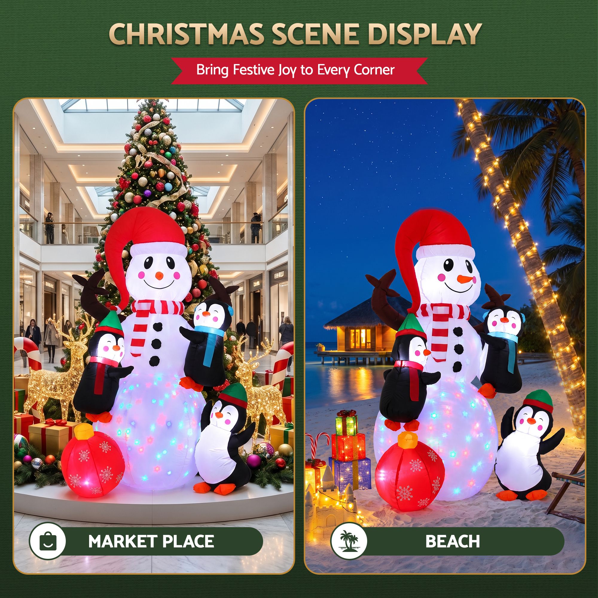 1.8m Festive Snowman & Penguins LED Christmas Inflatable