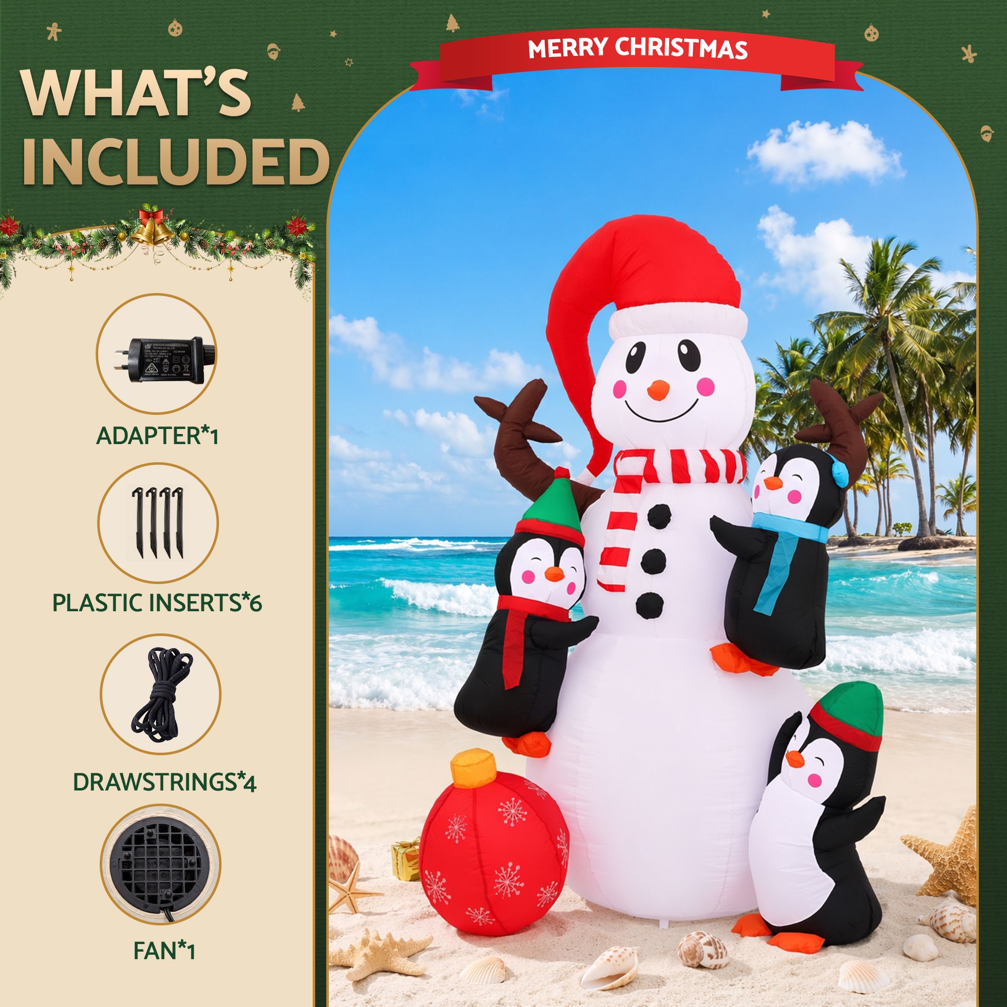 1.8m Festive Snowman & Penguins LED Christmas Inflatable
