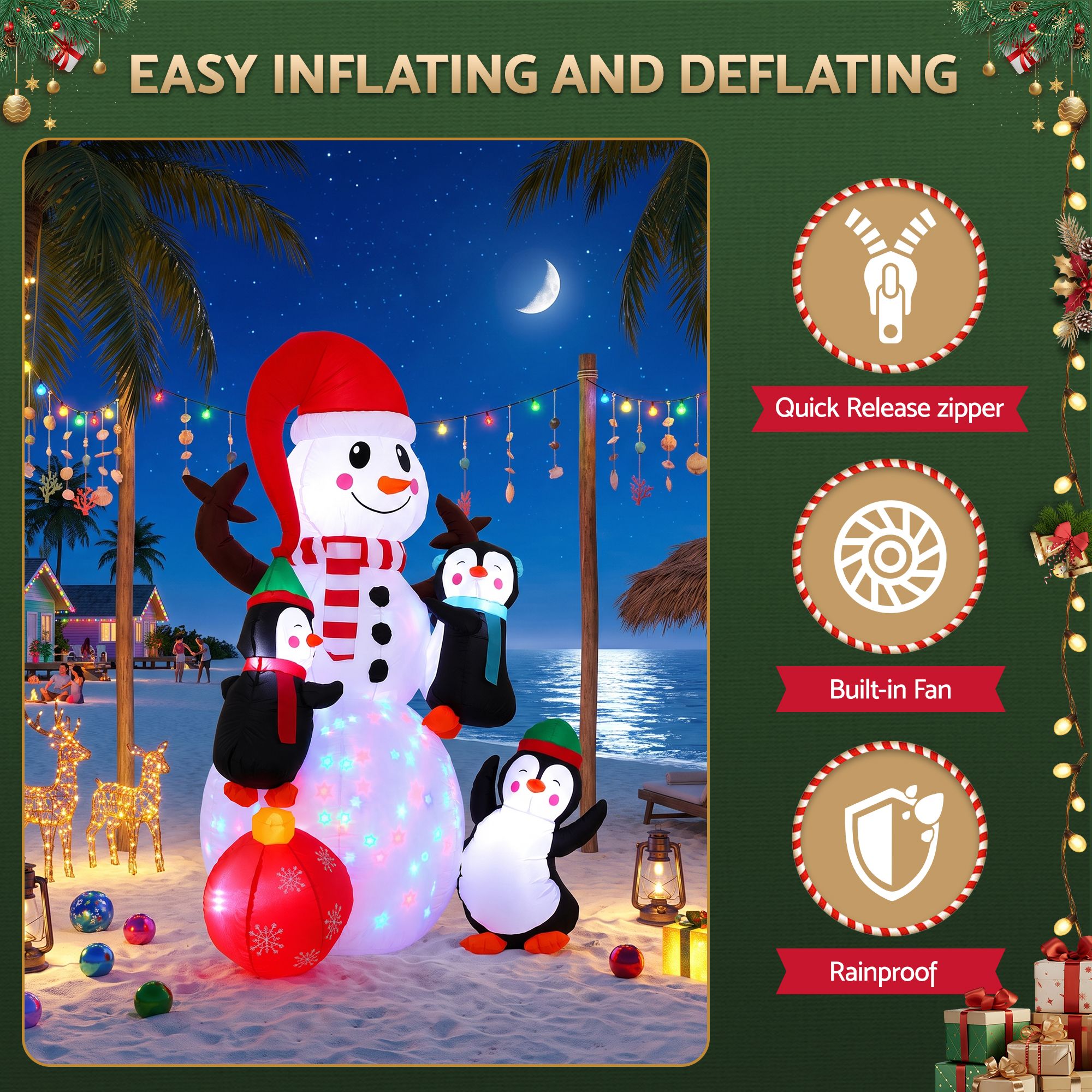 1.8m Festive Snowman & Penguins LED Christmas Inflatable
