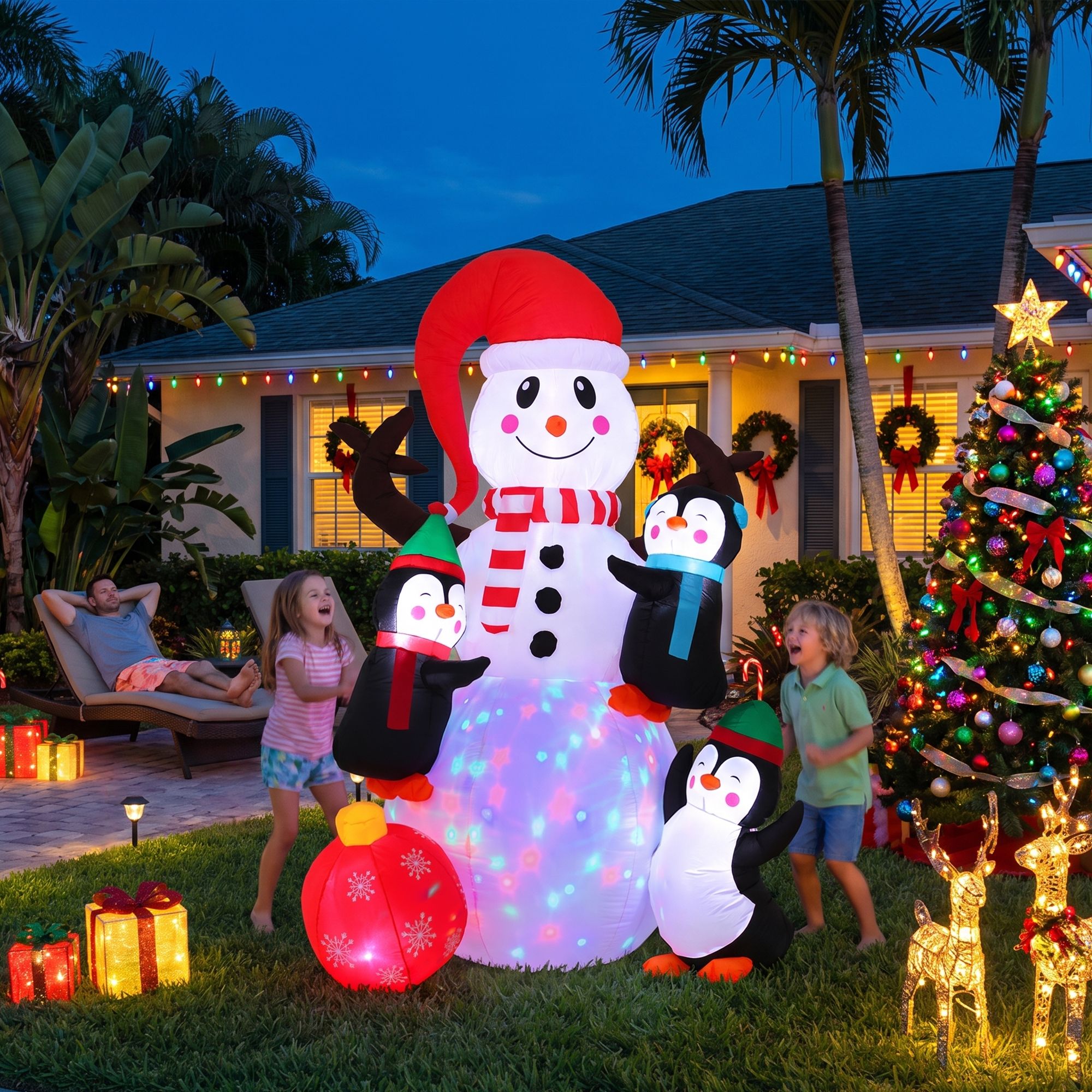 1.8m Festive Snowman & Penguins LED Christmas Inflatable