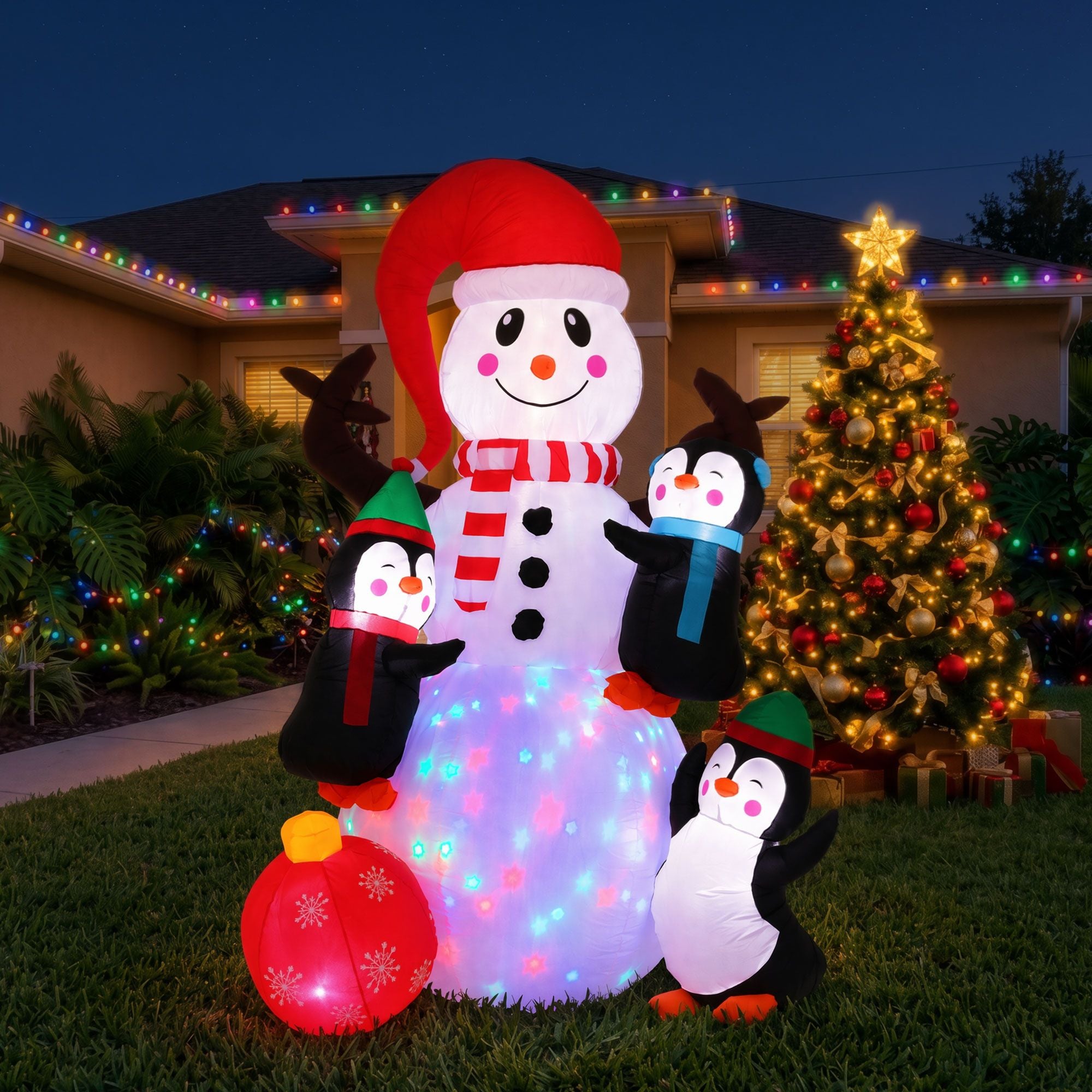 1.8m Festive Snowman & Penguins LED Christmas Inflatable