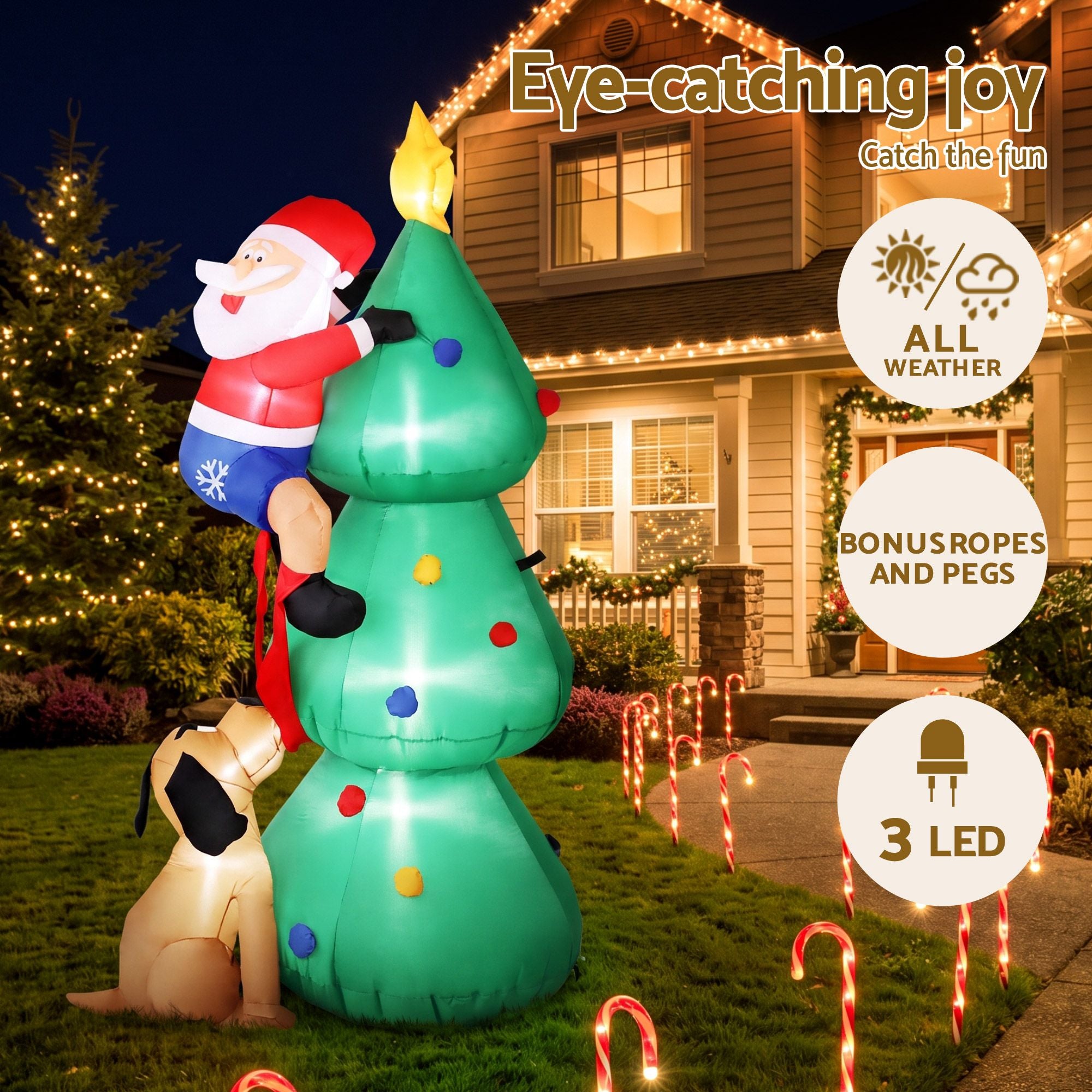 1.8m Dog Chasing Santa LED Christmas Inflatable