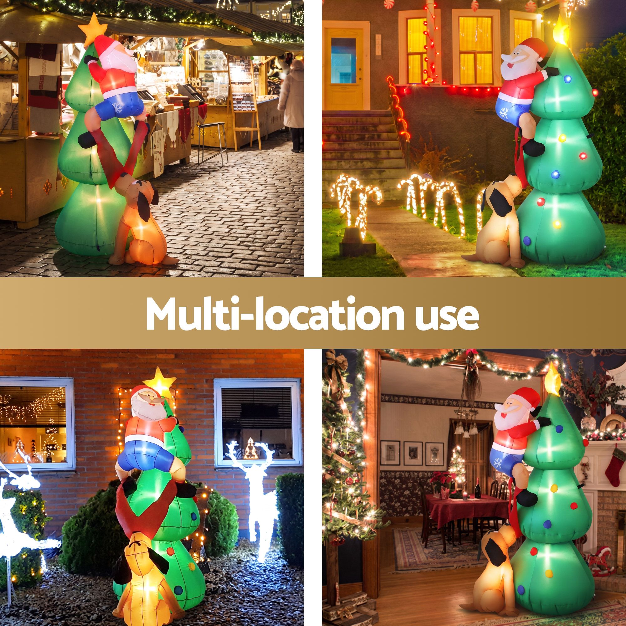 1.8m Dog Chasing Santa LED Christmas Inflatable