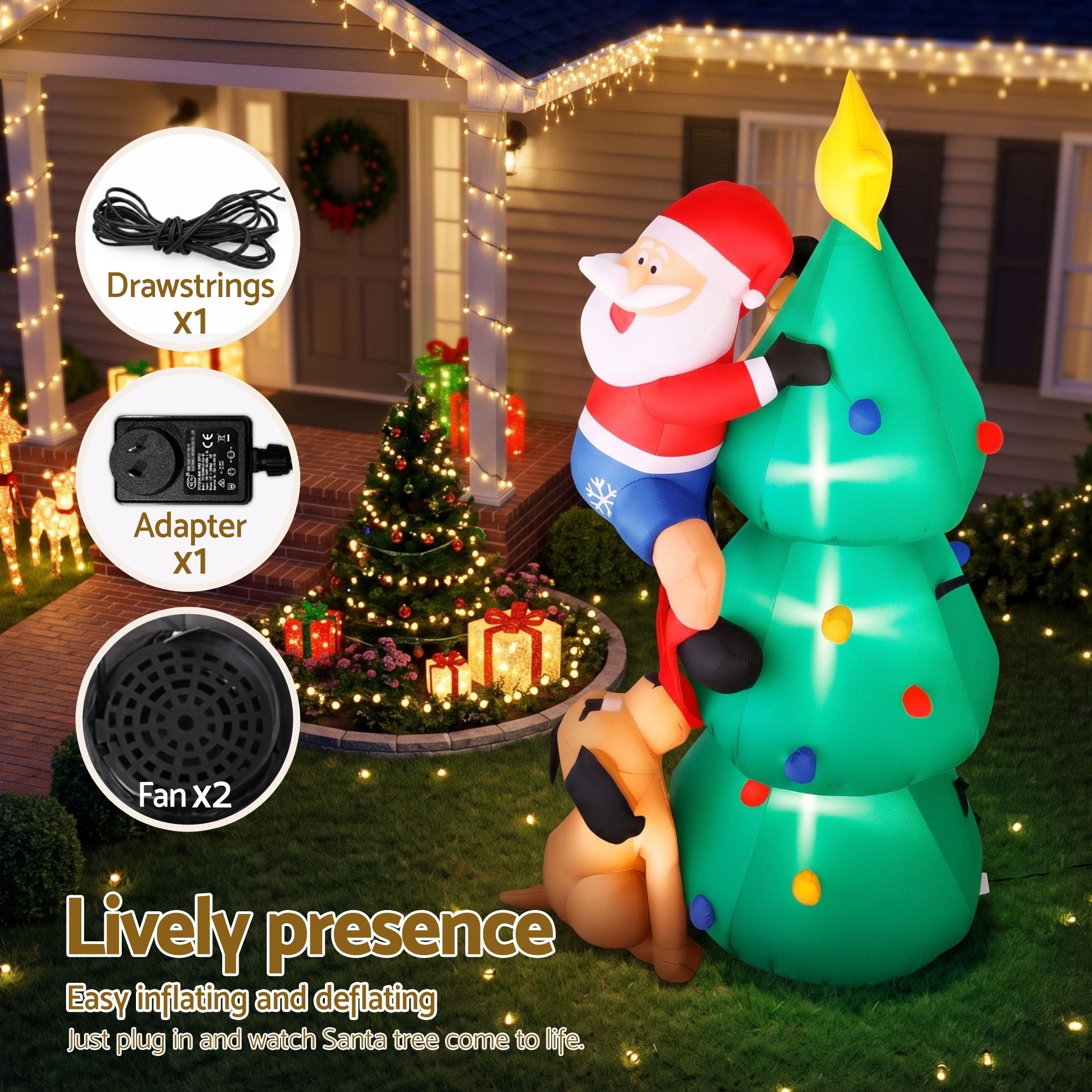 1.8m Dog Chasing Santa LED Christmas Inflatable