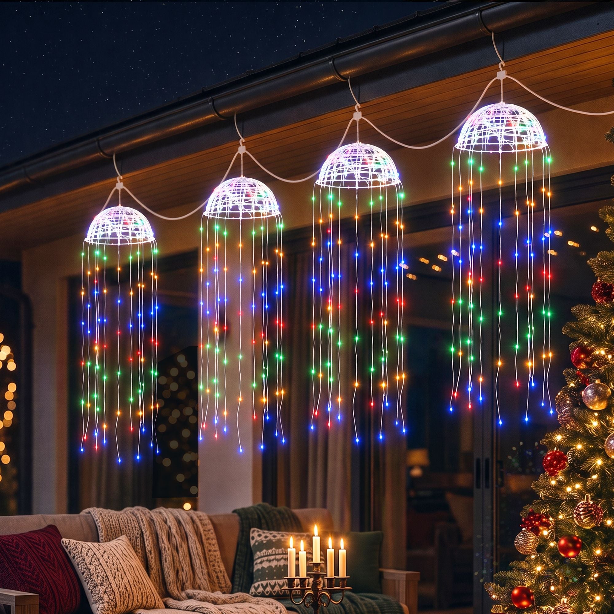 4PC Solar Jellyfish Christmas Lights 224 LED - Multicolour