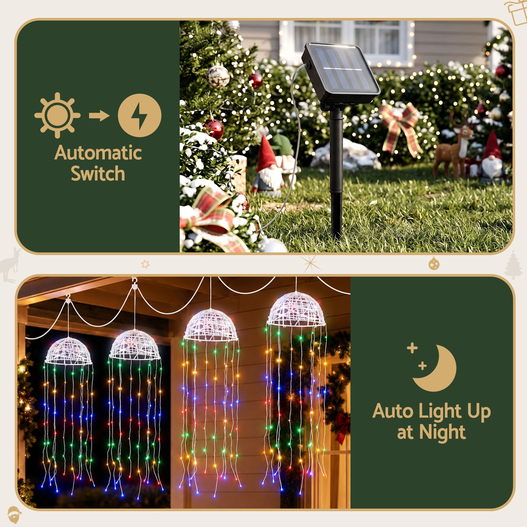 4PC Solar Jellyfish Christmas Lights 224 LED - Multicolour