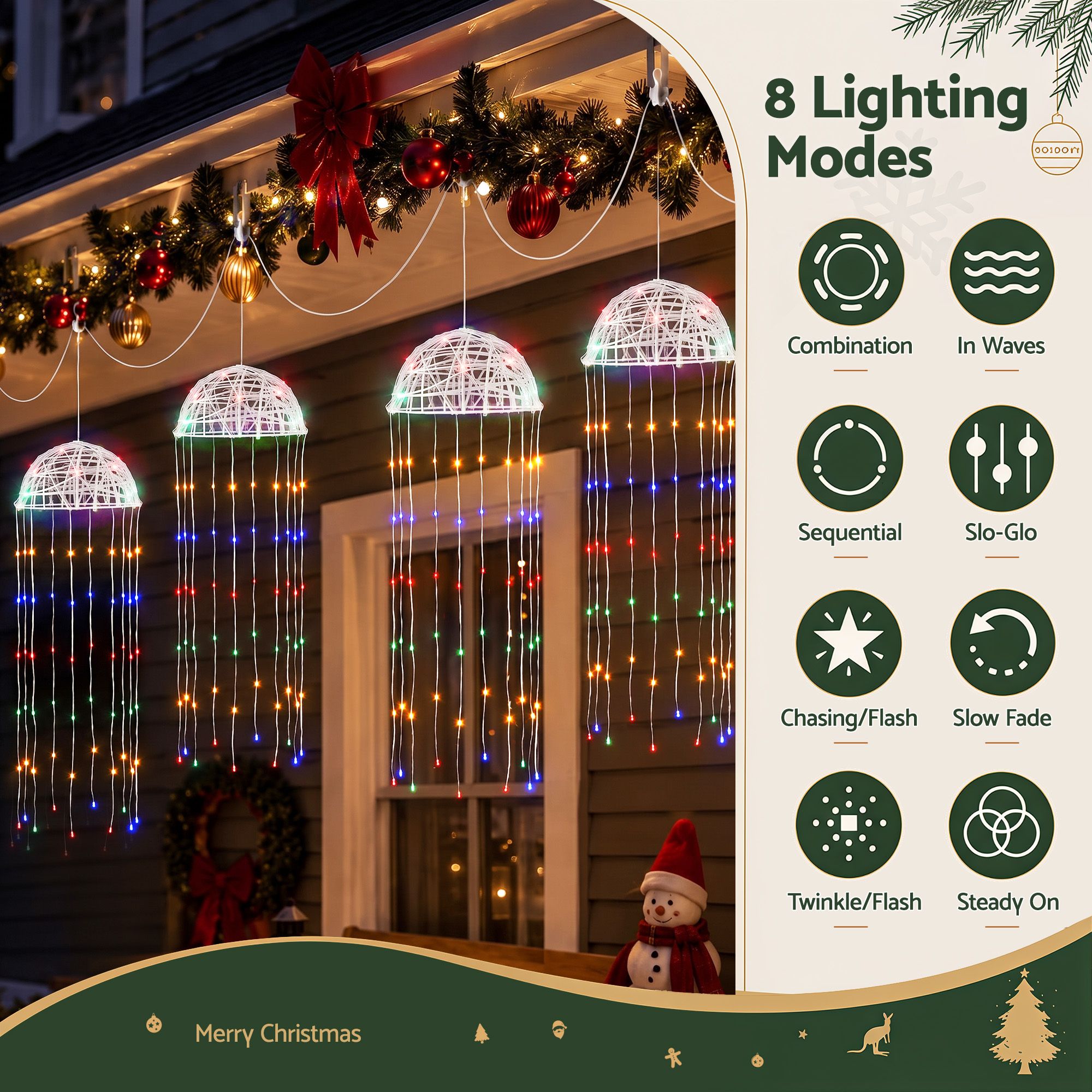 4PC Solar Jellyfish Christmas Lights 224 LED - Multicolour