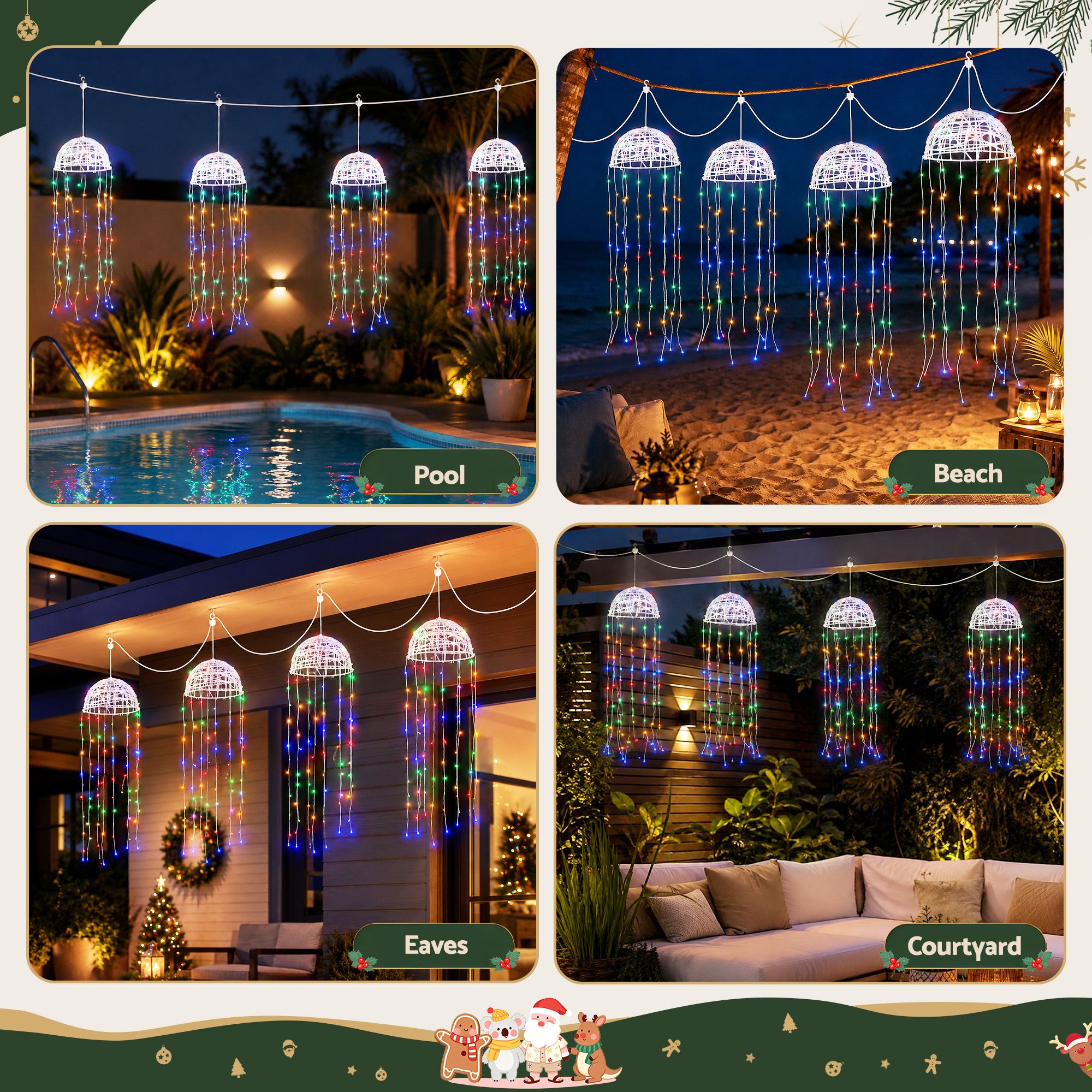4PC Solar Jellyfish Christmas Lights 224 LED - Multicolour