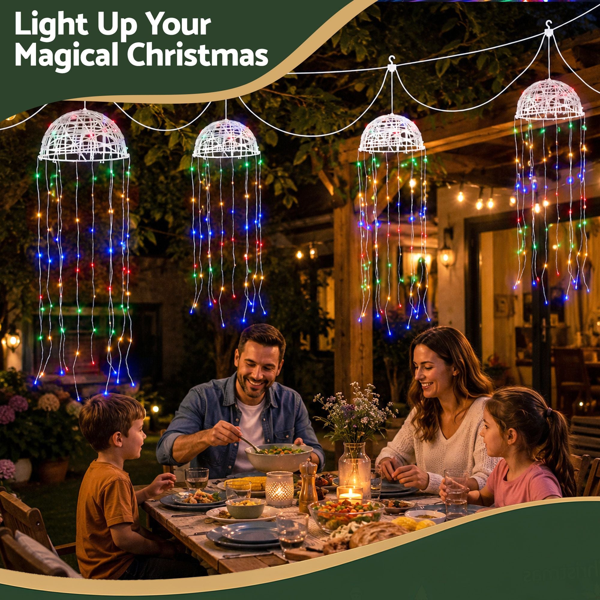 4PC Solar Jellyfish Christmas Lights 224 LED - Multicolour