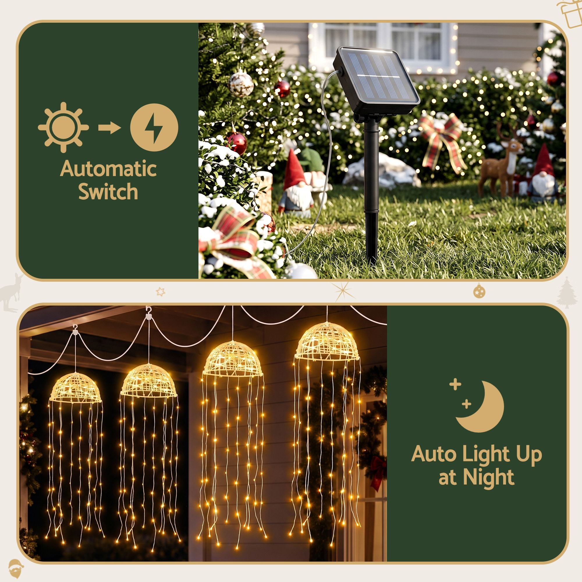 4PC Solar Jellyfish Christmas Lights 224 LED - Warm White
