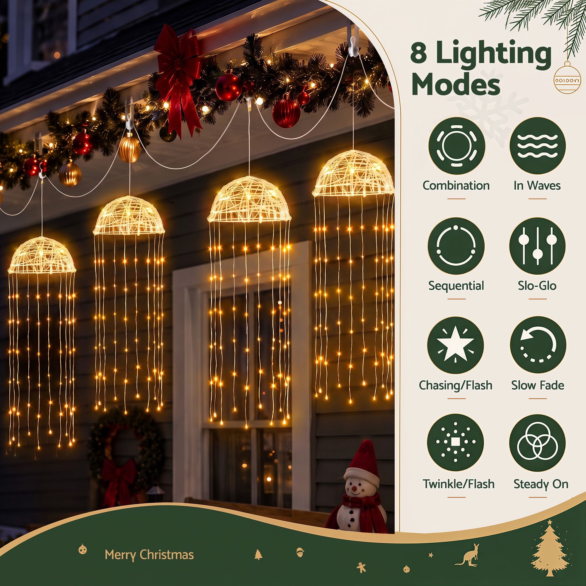 4PC Solar Jellyfish Christmas Lights 224 LED - Warm White