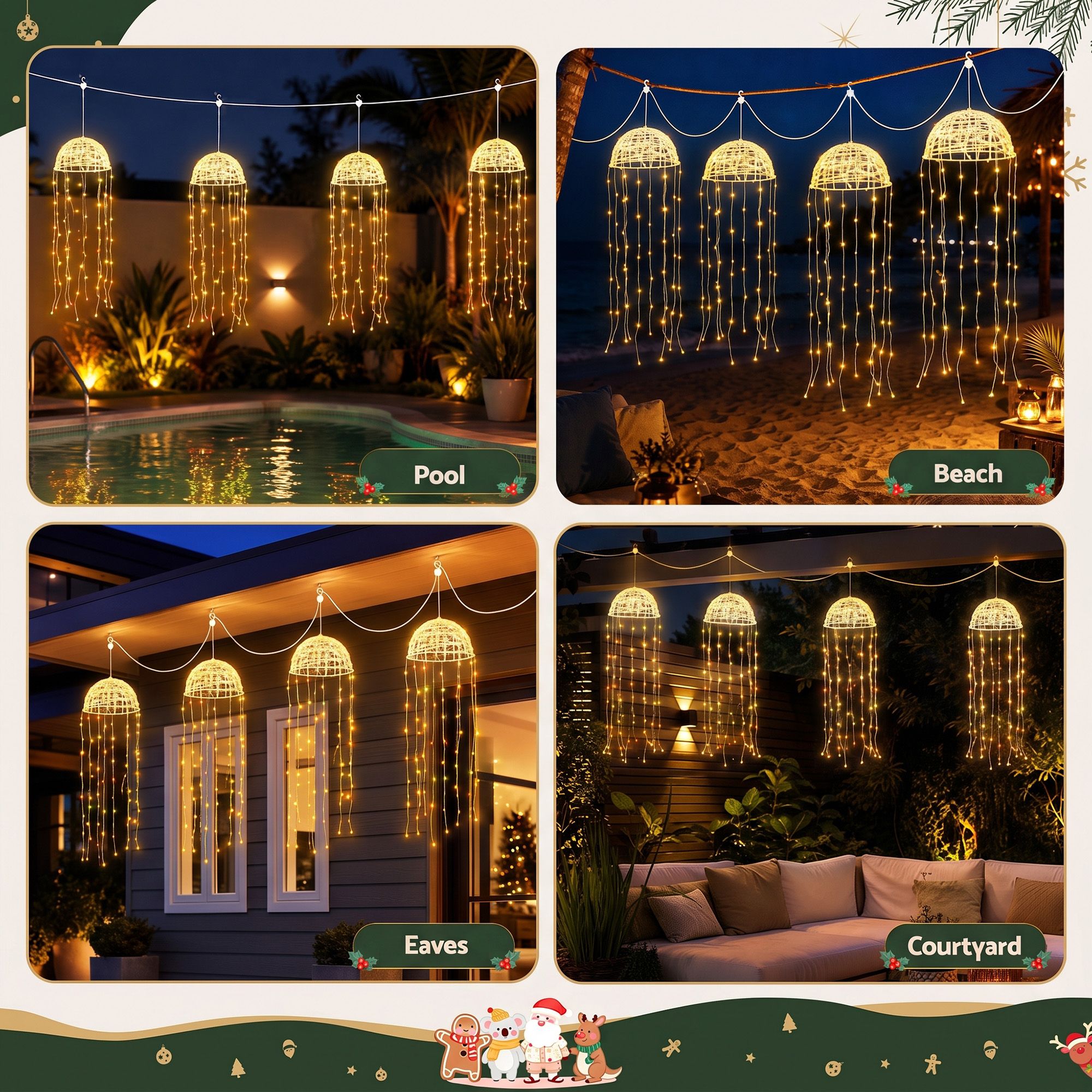 4PC Solar Jellyfish Christmas Lights 224 LED - Warm White