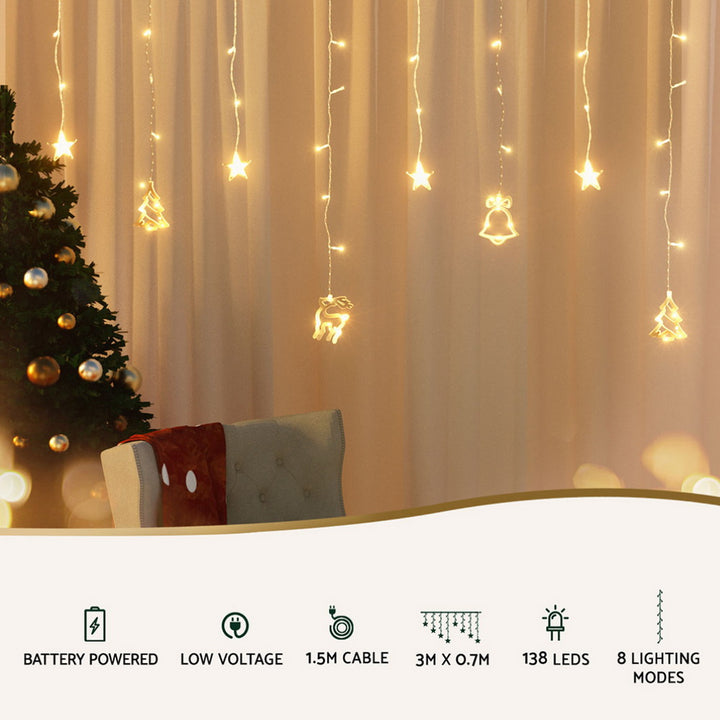 3m Battery Christmas Icicle Lights 138 LED - Warm White