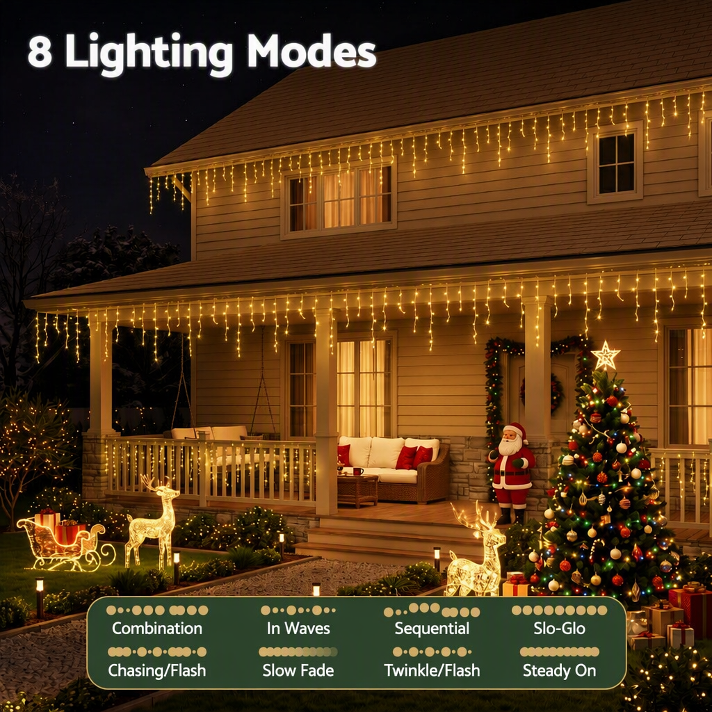 12.5m Solar Icicle Christmas Lights 500 LED - Warm White - Homecoze