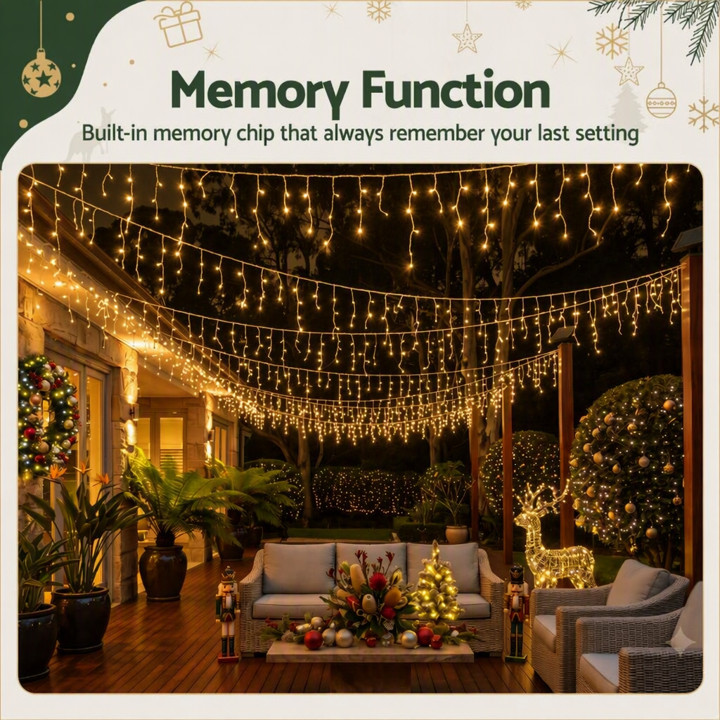 12.5m Solar Icicle Christmas Lights 500 LED - Warm White - Homecoze