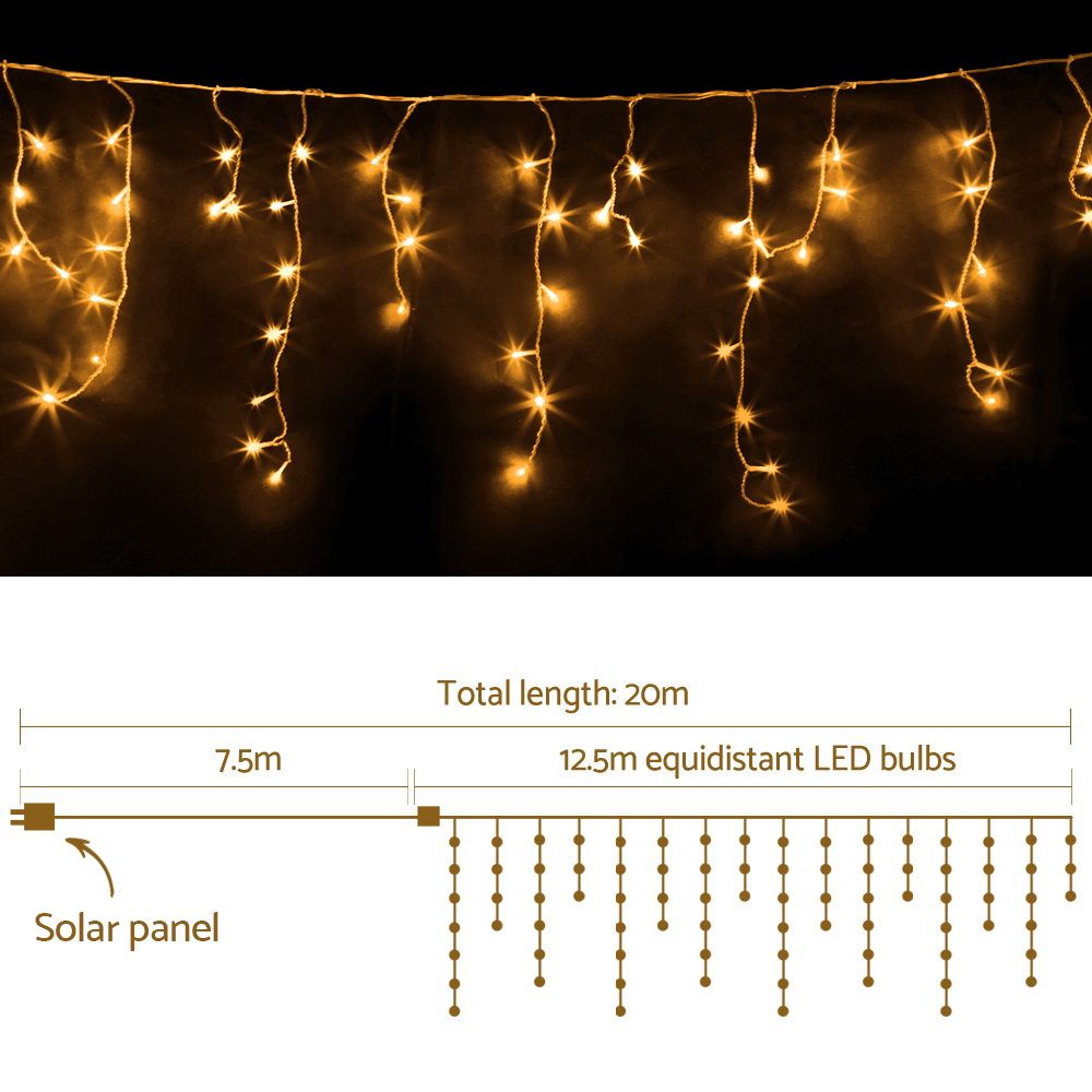 12.5m Solar Icicle Christmas Lights 500 LED - Warm White - Homecoze
