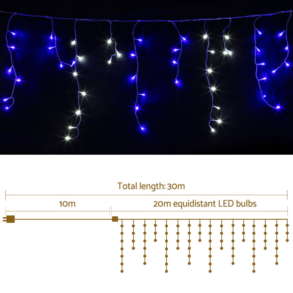 20m Icicle Christmas Lights 800 LED - Blue & White