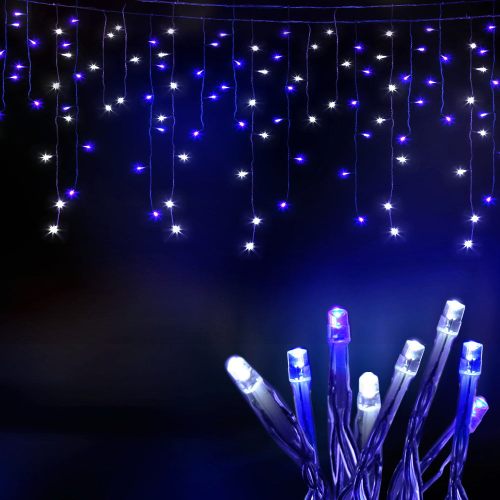 20m Icicle Christmas Lights 800 LED - Blue & White
