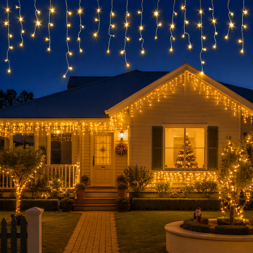 20m Icicle Christmas Lights 800 LED - Warm White