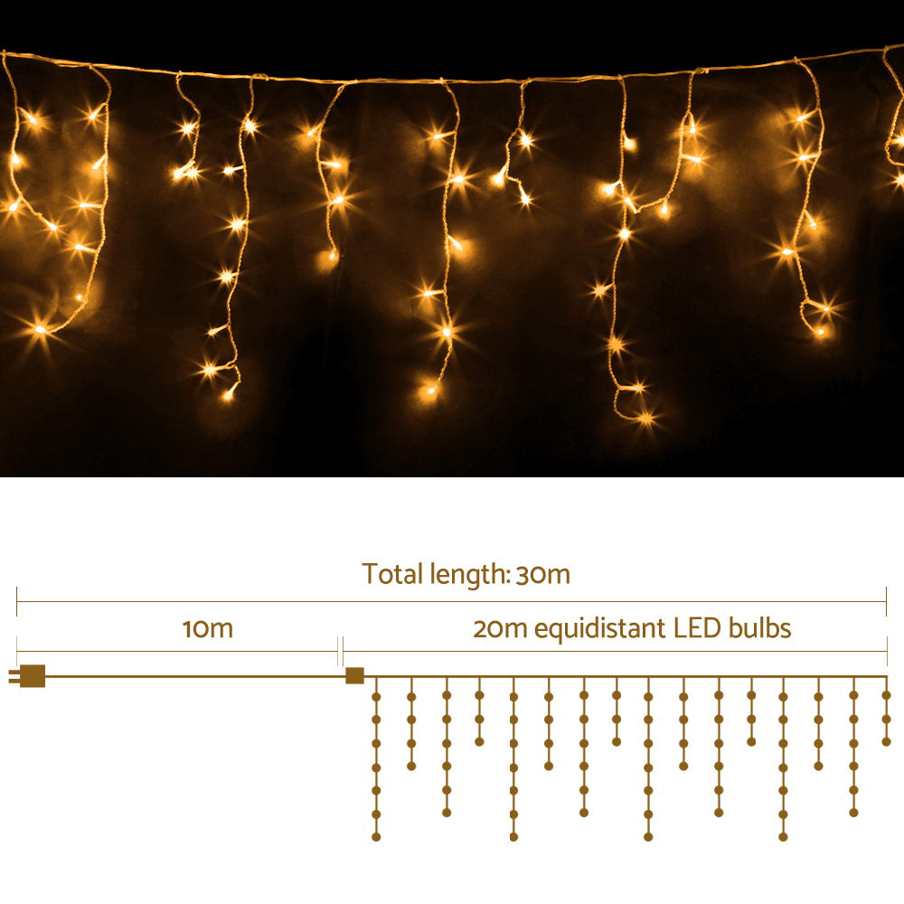 20m Icicle Christmas Lights 800 LED - Warm White