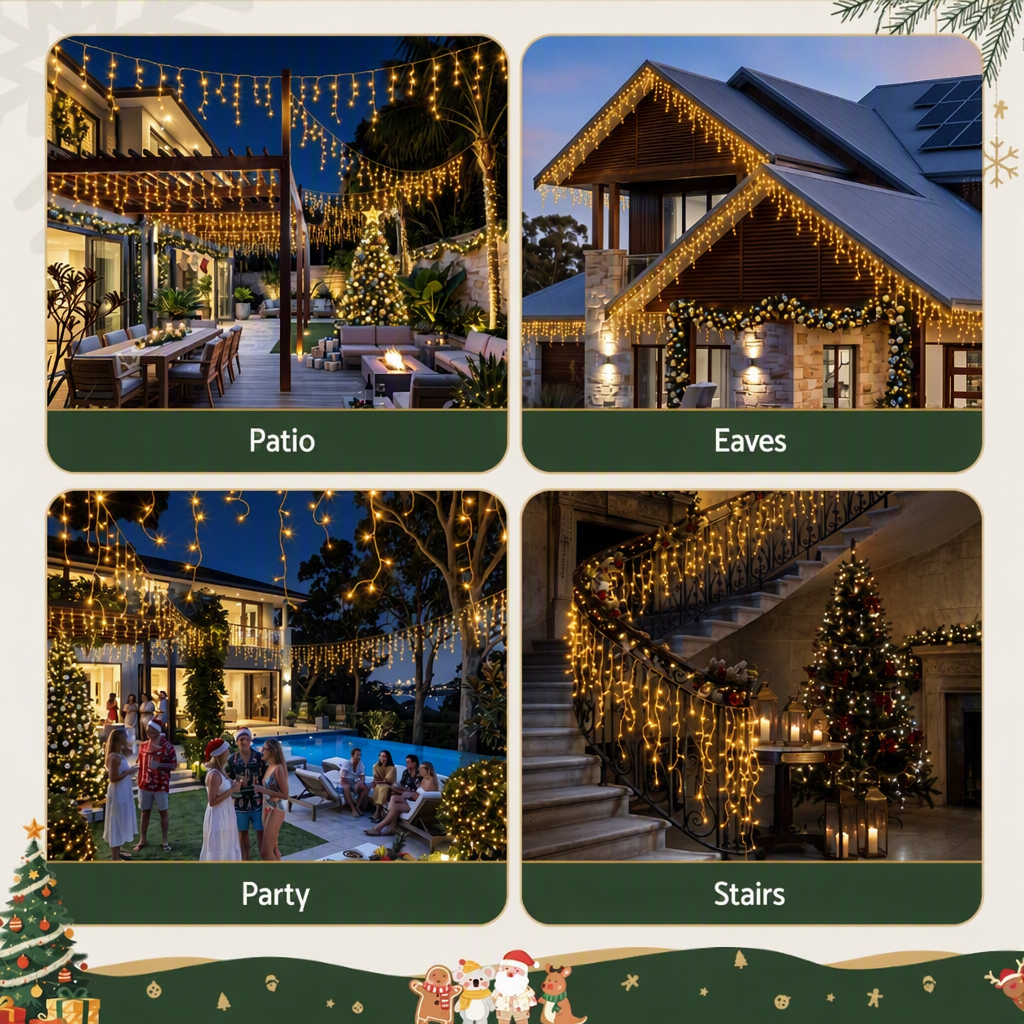 20m Icicle Christmas Lights 800 LED - Warm White - Homecoze