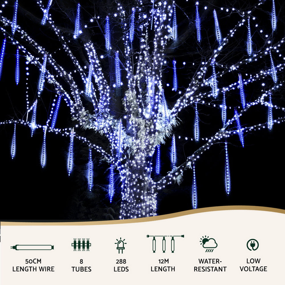 7m Christmas Icicle Shower Lights 288 LED - Blue - Homecoze
