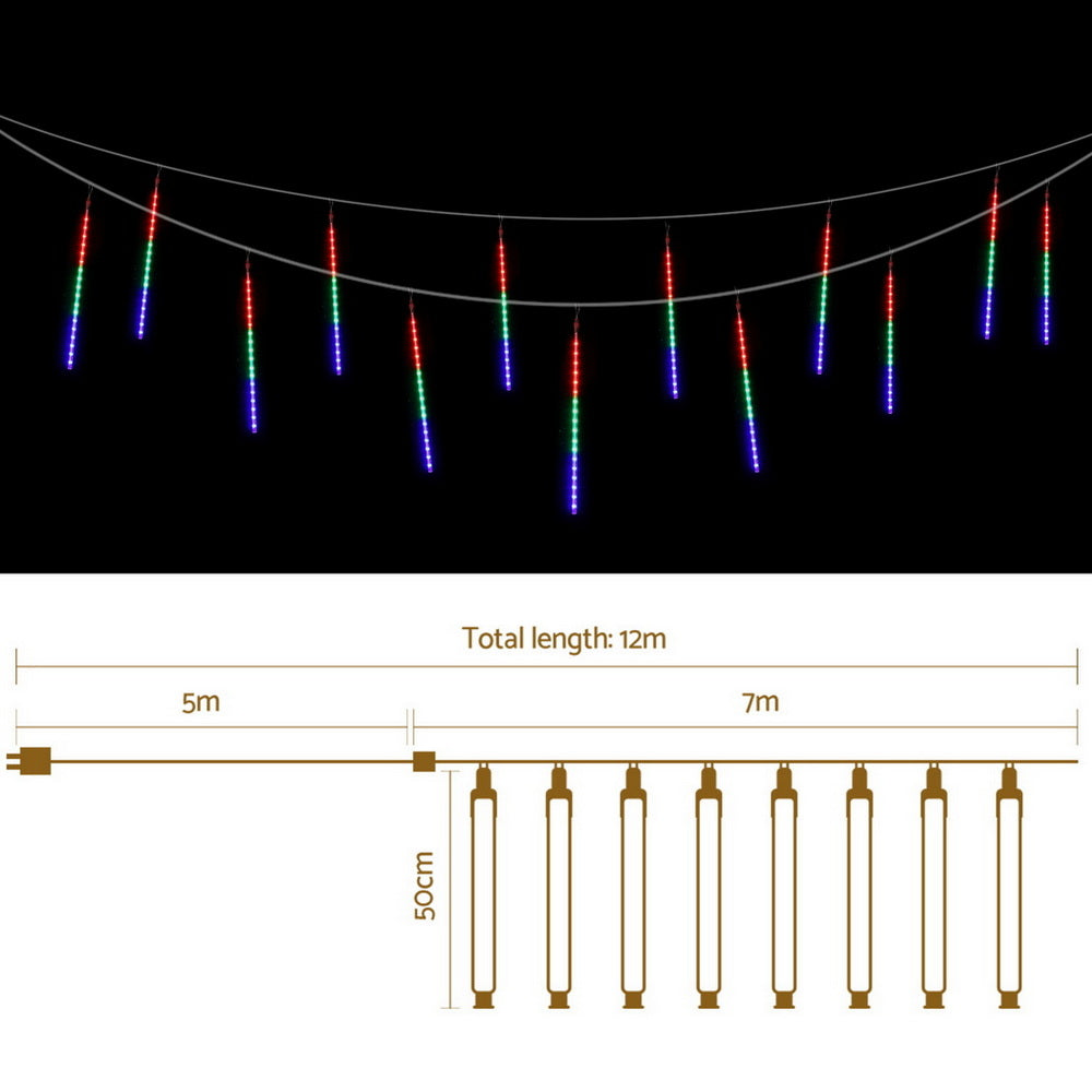 Jingle Jollys 7M Christmas Lights Shower Light 288 LED Icicle Falling Metor - Homecoze