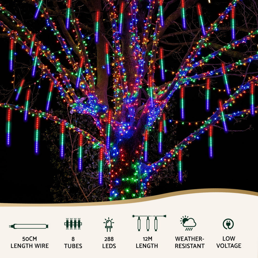 Jingle Jollys 7M Christmas Lights Shower Light 288 LED Icicle Falling Metor - Homecoze