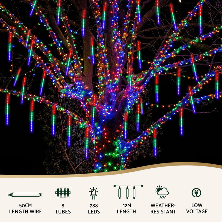 Jingle Jollys 7M Christmas Lights Shower Light 288 LED Icicle Falling Metor - Homecoze