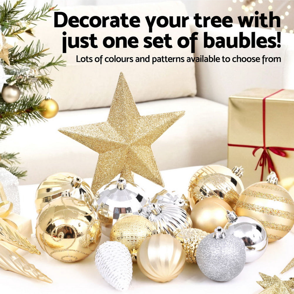 125PC Christmas Tree Baubles Decoration Set - Gold & Silver