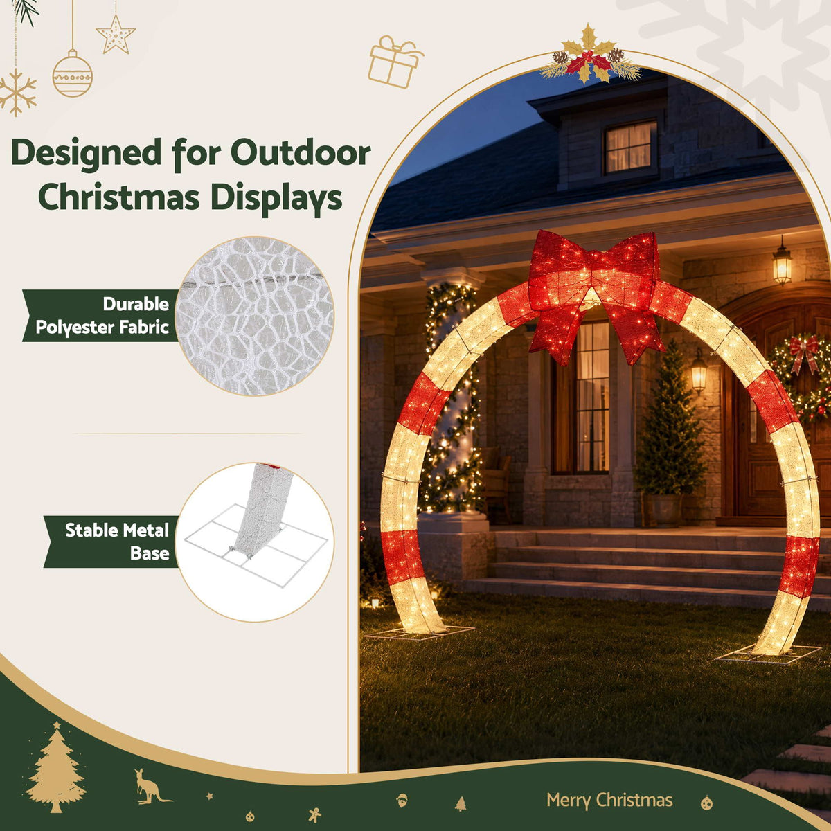 2.5m Pre-Lit Christmas Archway 330 LED - Warm White