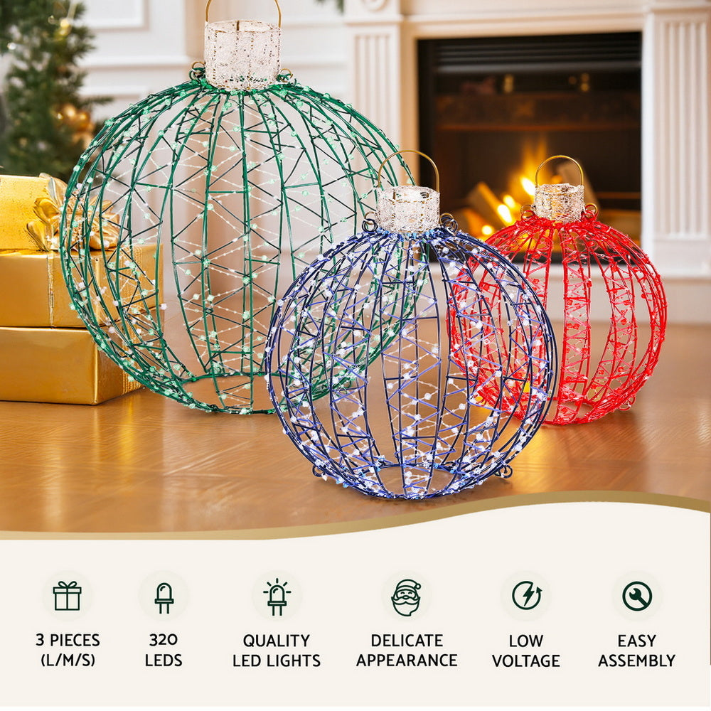 Jingle Jollys Christmas Lights 320 LED Fairy Light 3pcs Ball Decorations Set - Homecoze