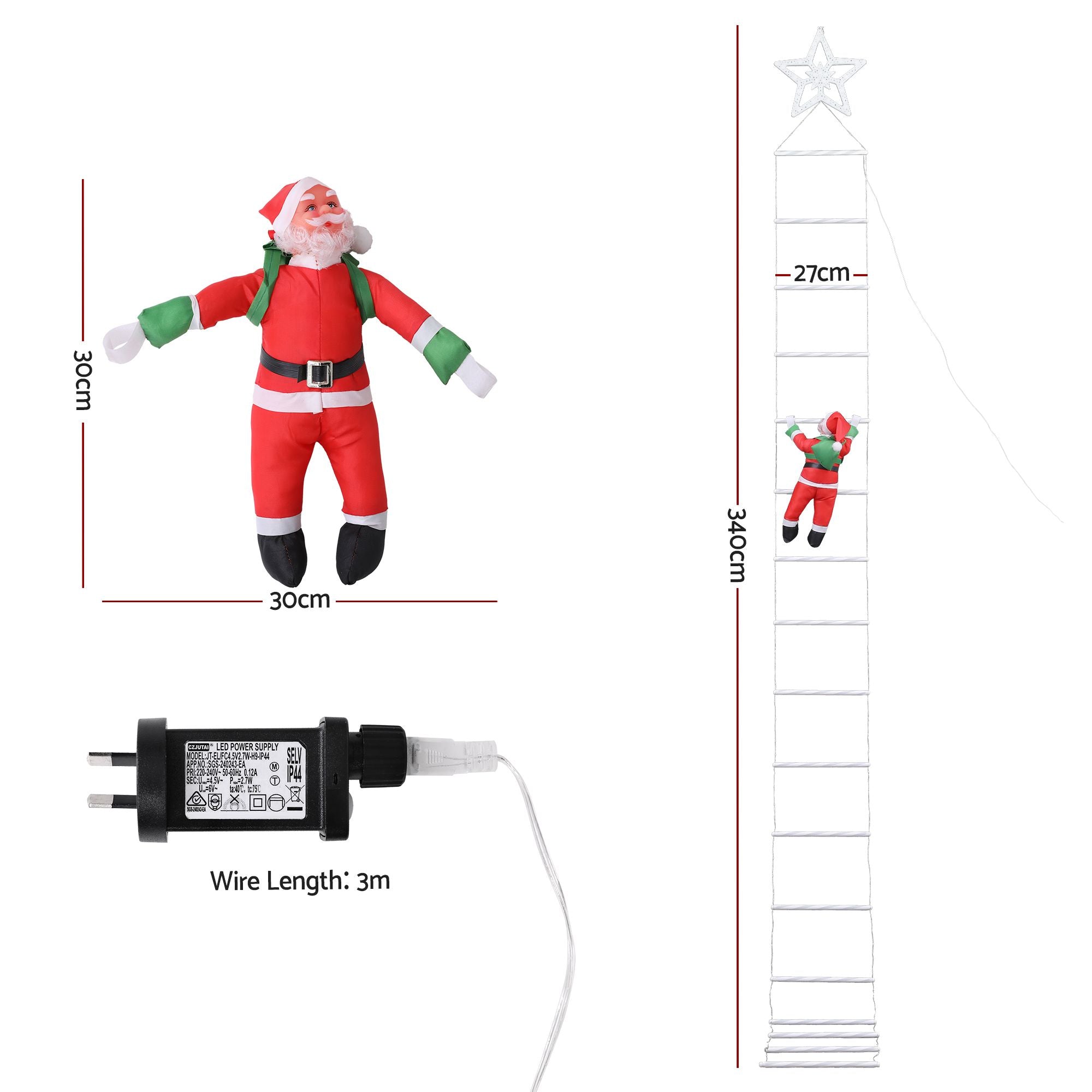 3.4m Santa Climbing Ladder LED Christmas Motif Light - Warm White