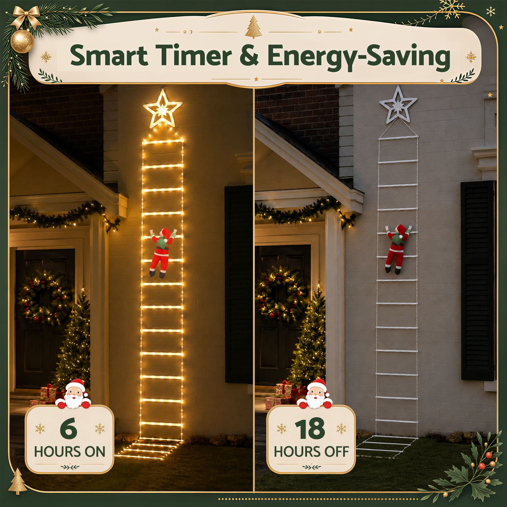 3.4m Santa Climbing Ladder LED Christmas Motif Light - Warm White