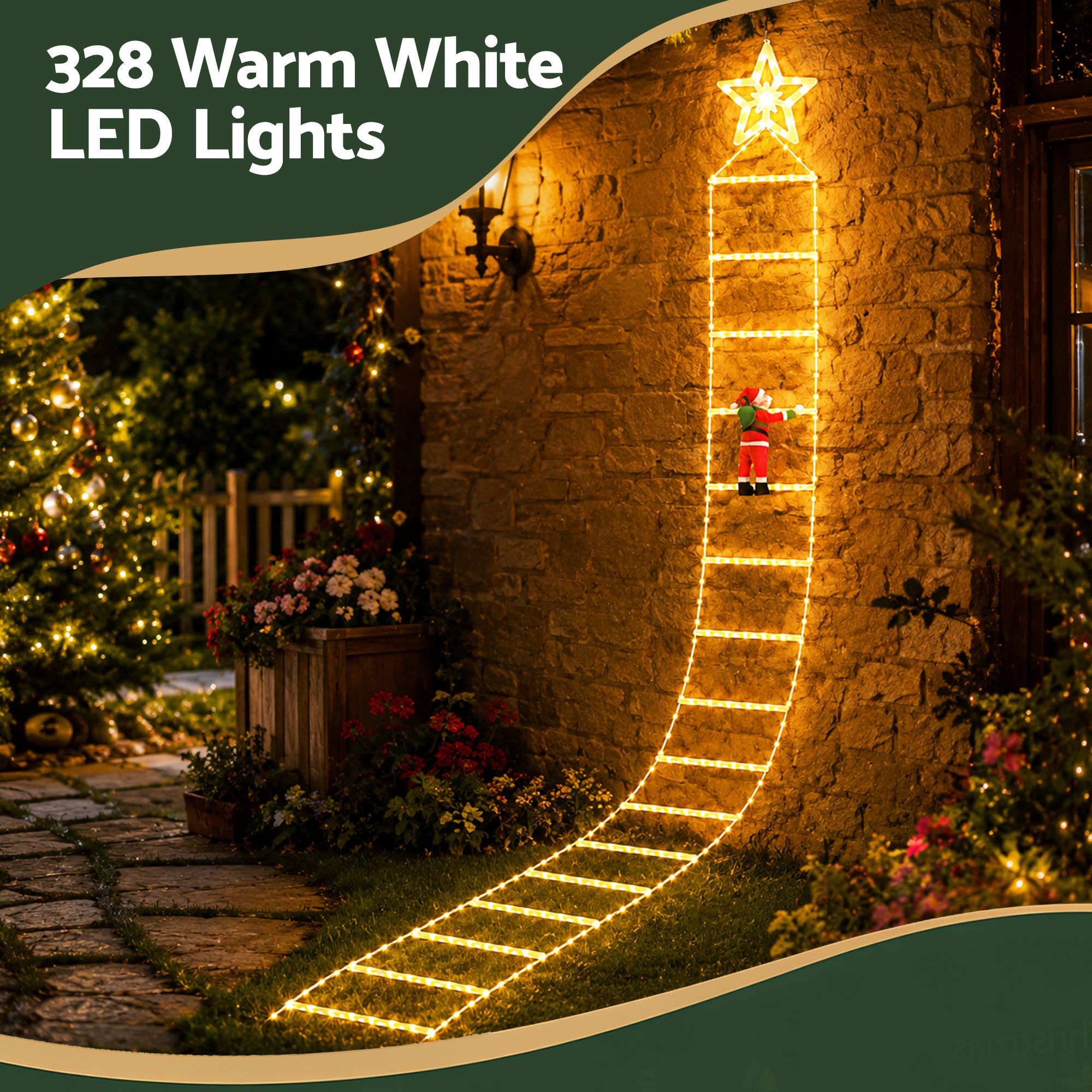 3.4m Santa Climbing Ladder LED Christmas Motif Light - Warm White