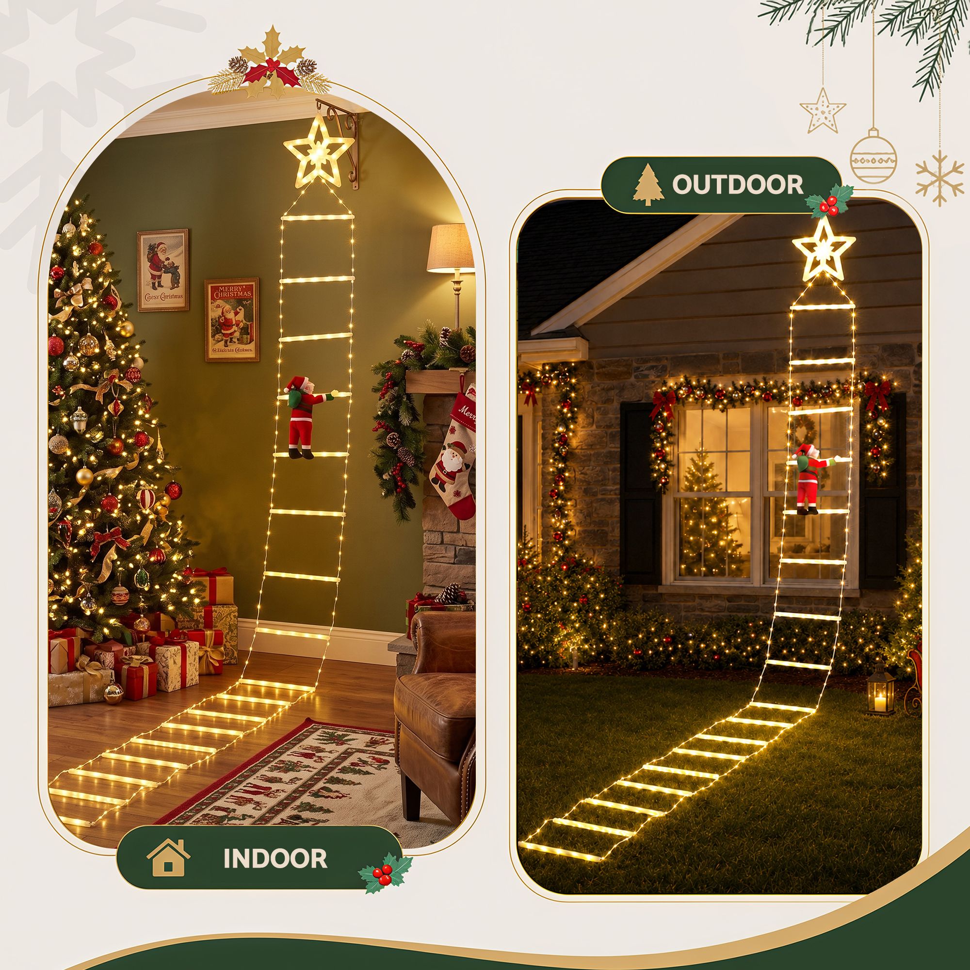3.4m Santa Climbing Ladder LED Christmas Motif Light - Warm White