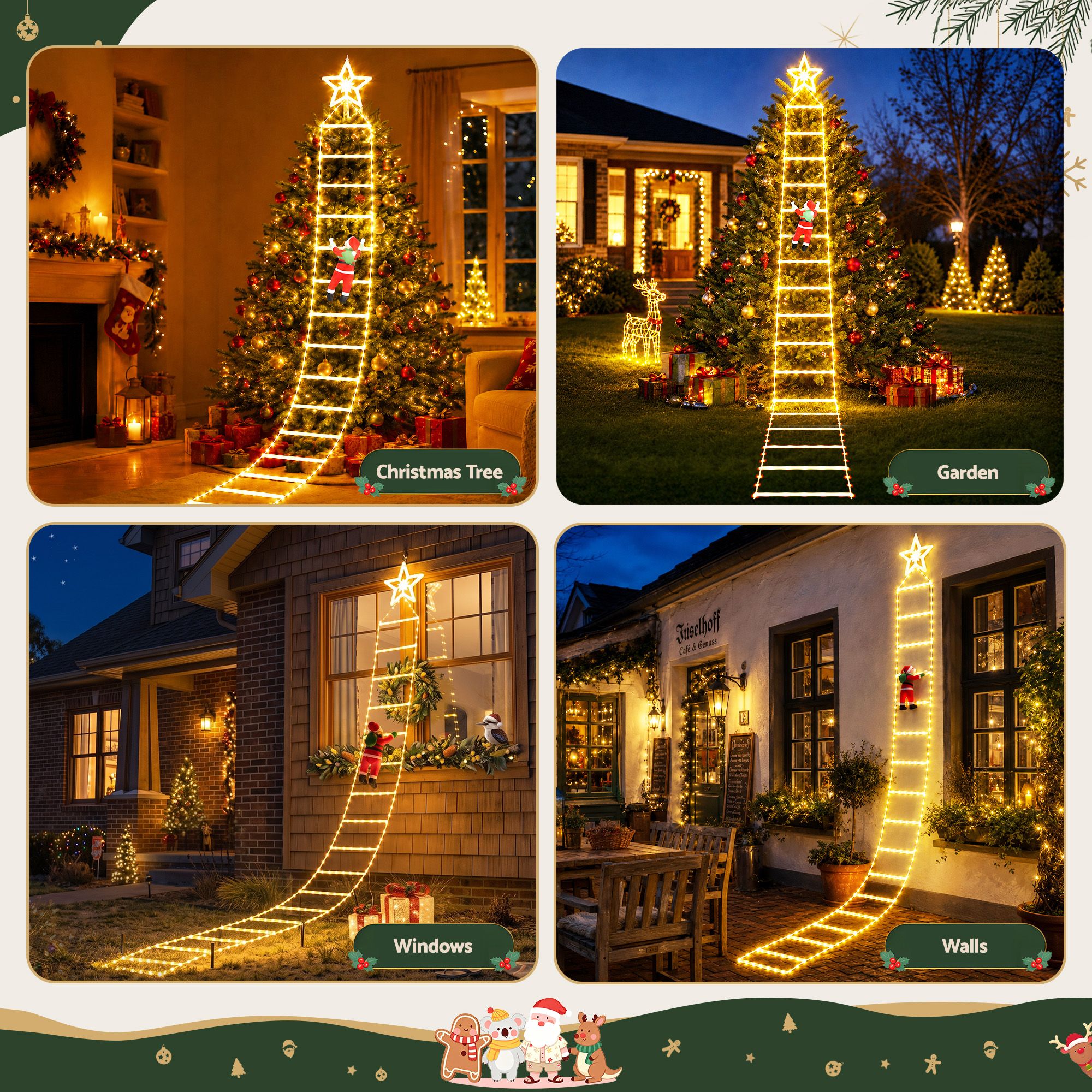 3.4m Santa Climbing Ladder LED Christmas Motif Light - Warm White