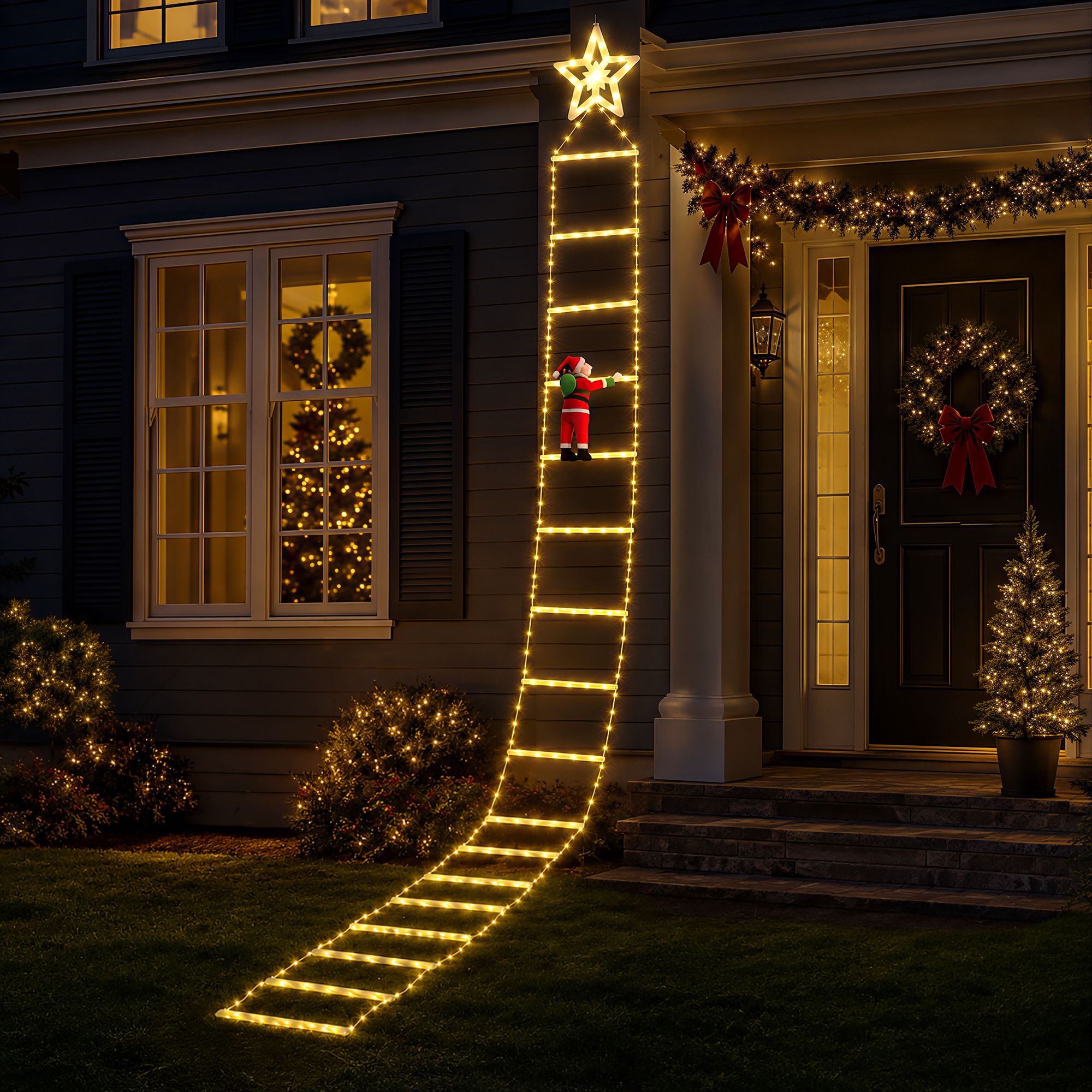 3.4m Santa Climbing Ladder LED Christmas Motif Light - Warm White