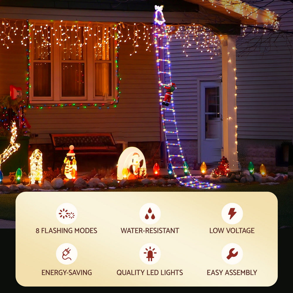 Jingle Jollys 3.5M Christmas Lights 300 LED Ladder Light with Santa Claus Decor - Homecoze