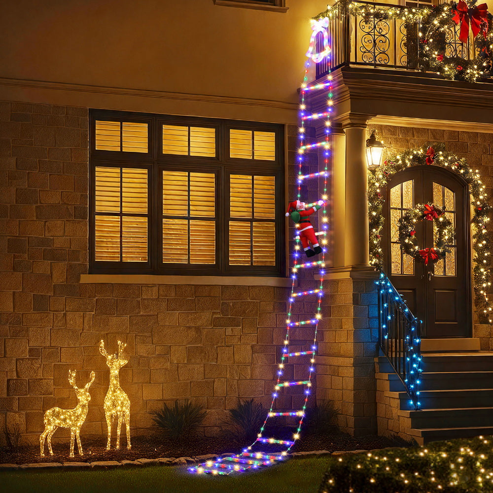 Jingle Jollys 3.5M Christmas Lights 300 LED Ladder Light with Santa Claus Decor - Homecoze