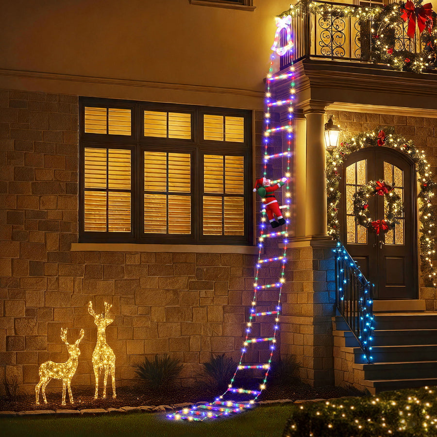 Jingle Jollys 3.5M Christmas Lights 300 LED Ladder Light with Santa Claus Decor - Homecoze