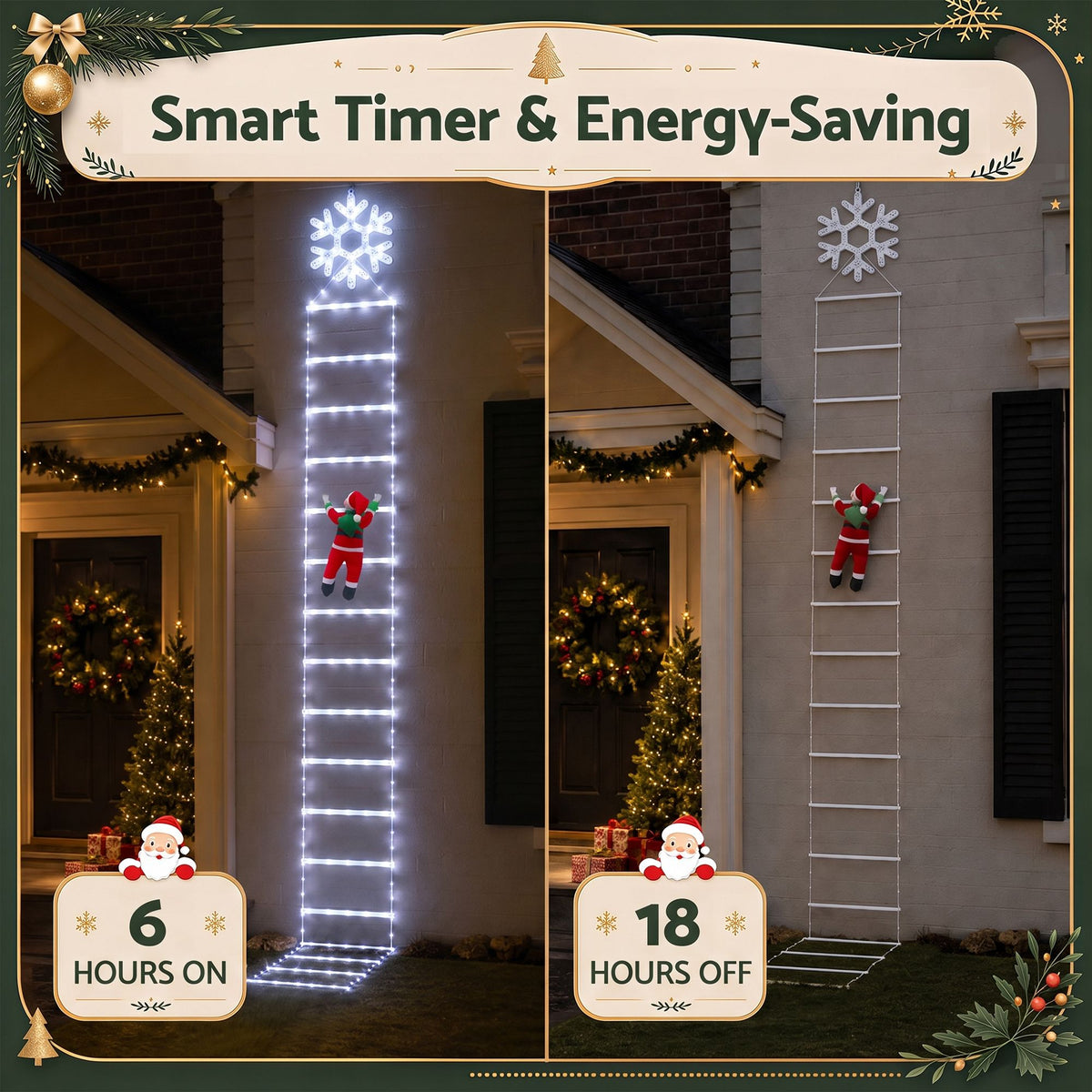 3.4m Santa Climbing Ladder LED Christmas Motif Light - Cool White