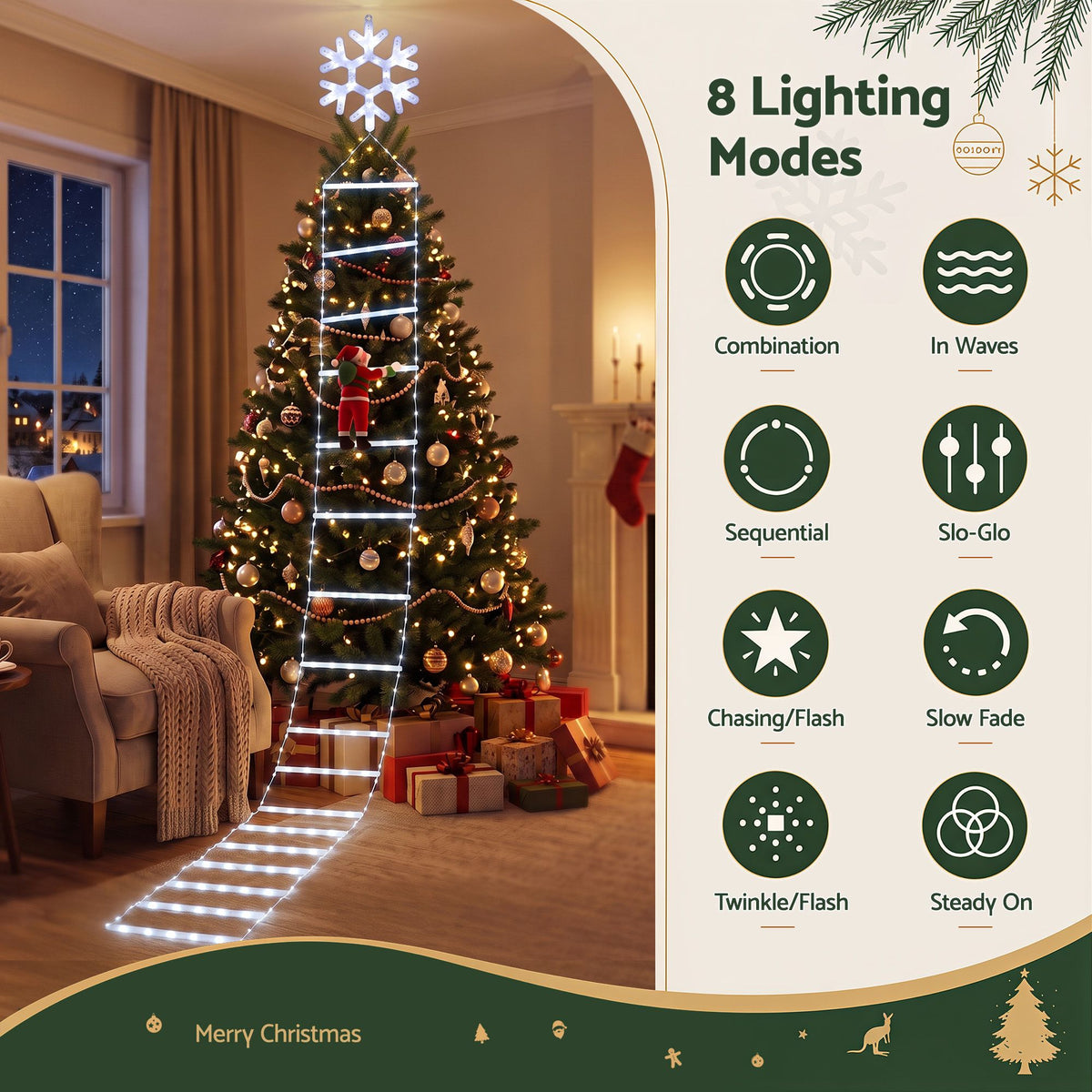 3.4m Santa Climbing Ladder LED Christmas Motif Light - Cool White