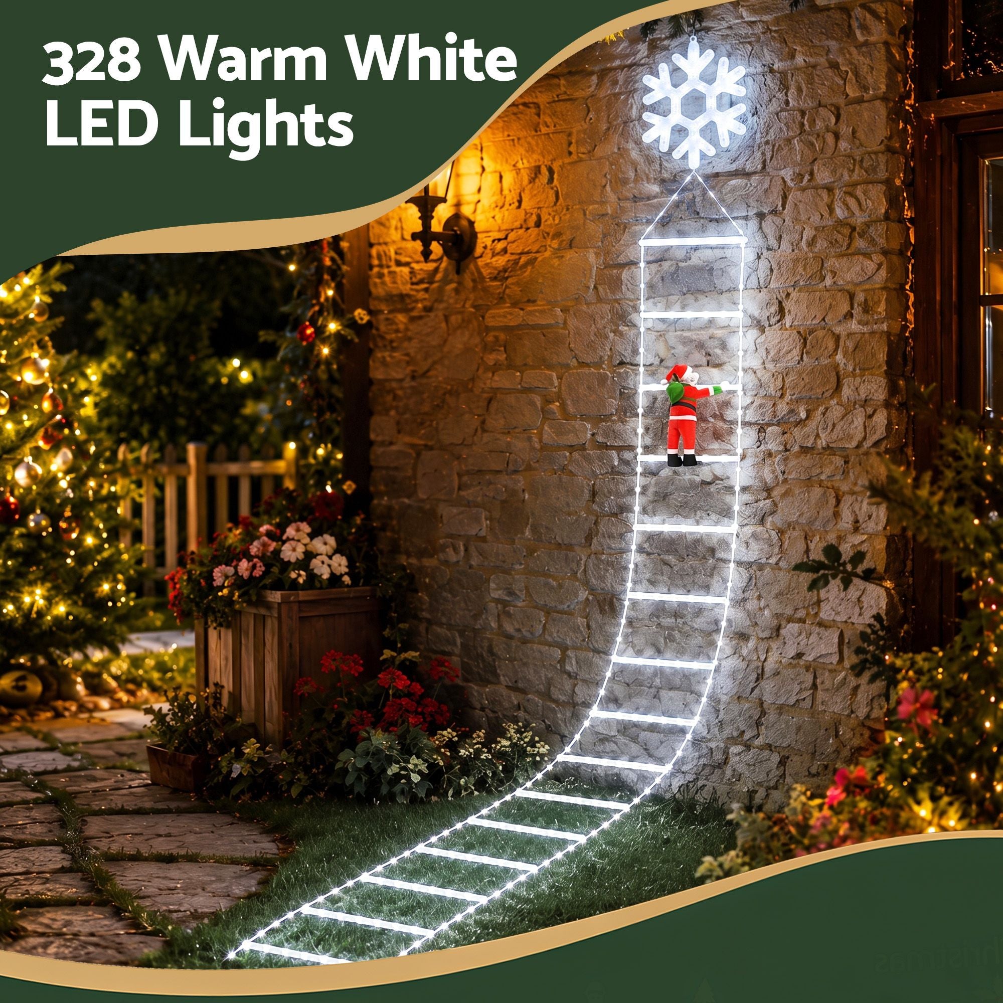 3.4m Santa Climbing Ladder LED Christmas Motif Light - Cool White