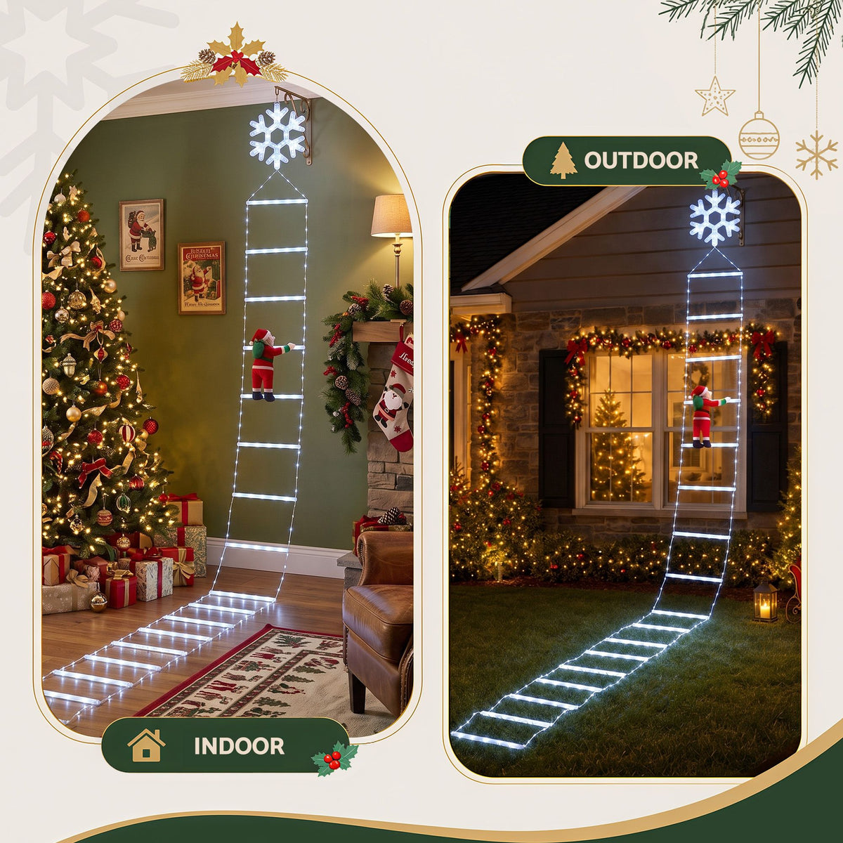 3.4m Santa Climbing Ladder LED Christmas Motif Light - Cool White