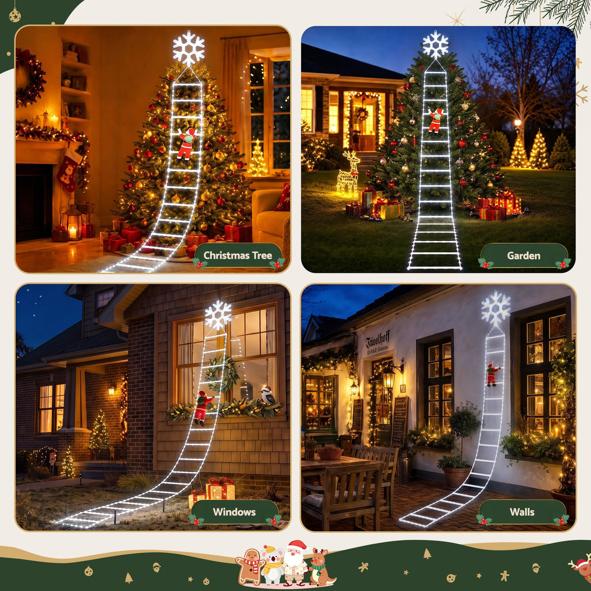 3.4m Santa Climbing Ladder LED Christmas Motif Light - Cool White