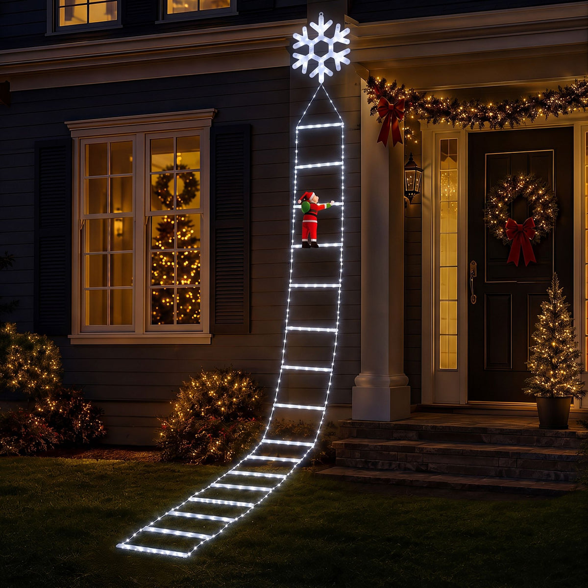 3.4m Santa Climbing Ladder LED Christmas Motif Light - Cool White